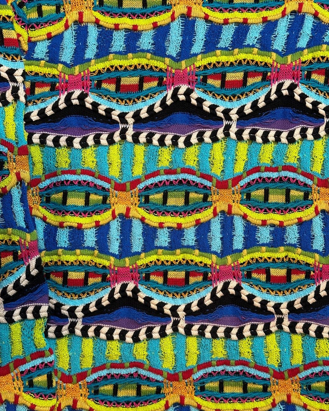 Yoshiyuki Konishi Ficce Uomo 1980s Multicolor DNA Helix Patchwork Sweater Size US L / EU 52-54 / 3 - 3 Thumbnail