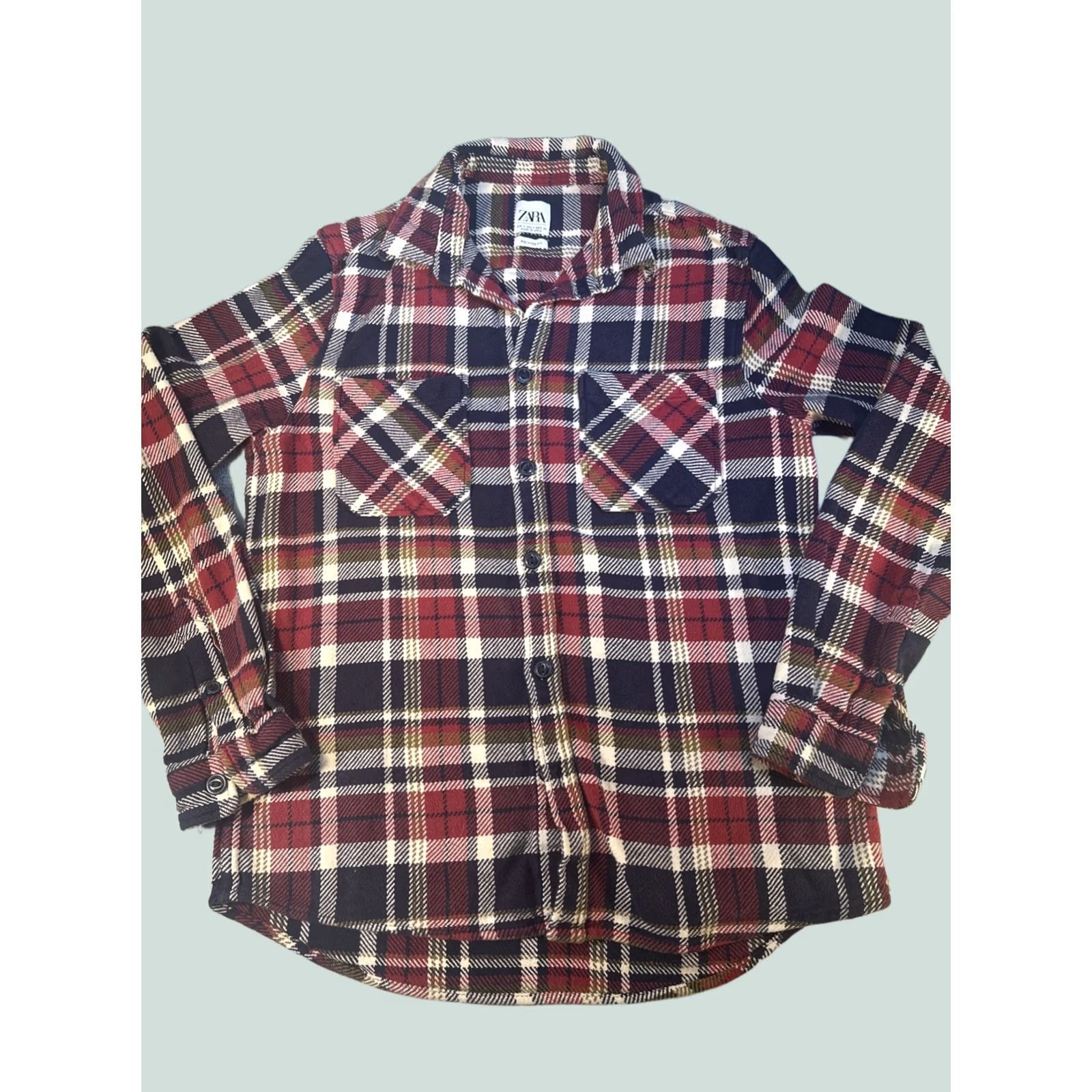 Zara Zara Flannel Work Shirt Mens Small Relaxed Fit Red Navy Blue Plaid Cotton Button-Up Grunge Casual Workwear Pocket Multicolor Fall Winter Size US S / EU 44-46 / 1 - 1 Thumbnail