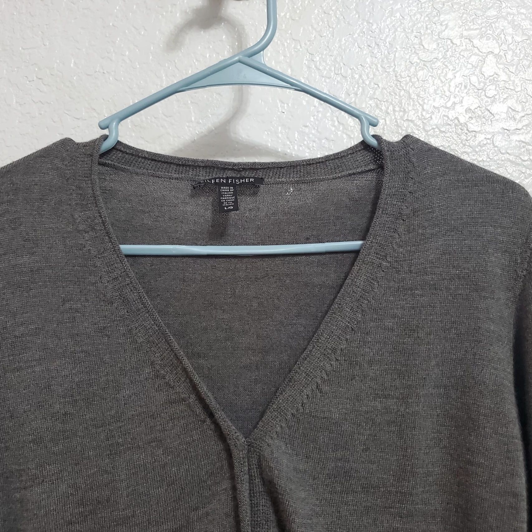 Eileen Fisher VINTAGE Eileen Fisher Cardigan Sweater Womens L Gray 100% Merino Wool Button Front Size L / US 10 / IT 46 - 4 Thumbnail