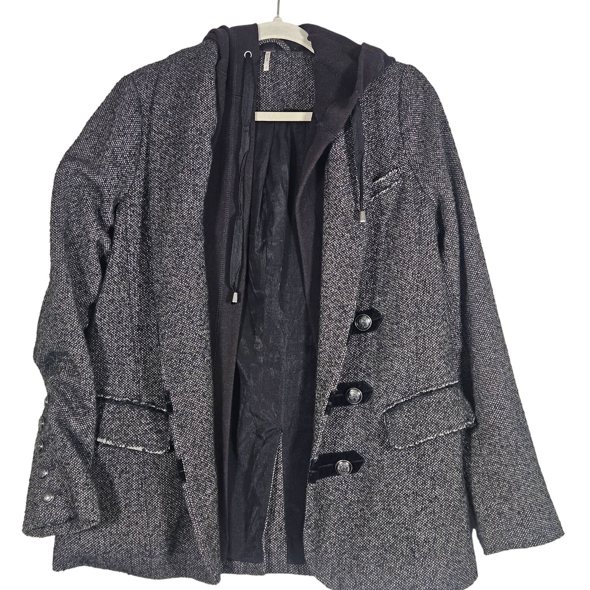 Free People Free People Women’s Tweed Hoodie Jacket Gray S – Layered Coz Size S / US 4 / IT 40 - 2 Thumbnail