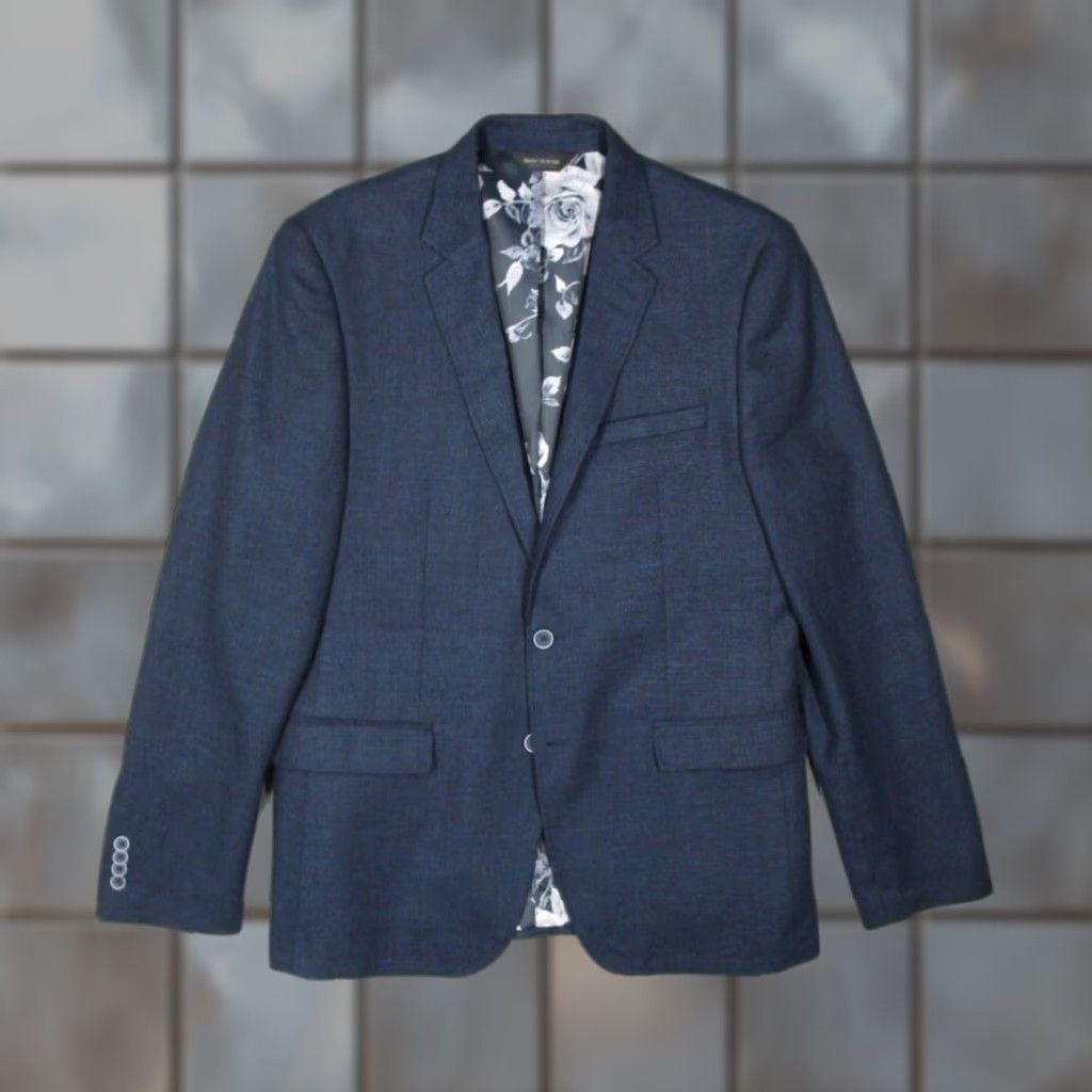Vintage Marc Martin Jacket Mens 40 Tall Blue Linen Blend 2 Button Blazer Double Vented Size 40R - 1 Thumbnail
