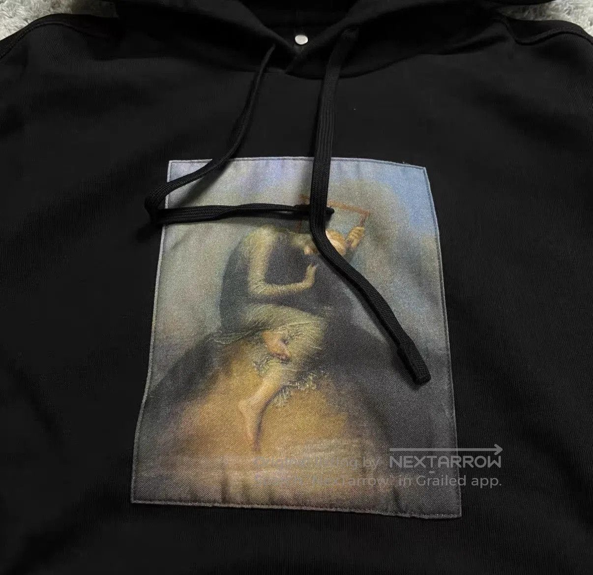 OAMC Black Graphic Print Hoodie with Kangaroo Pocket. Size US M / EU 48-50 / 2 - 4 Thumbnail