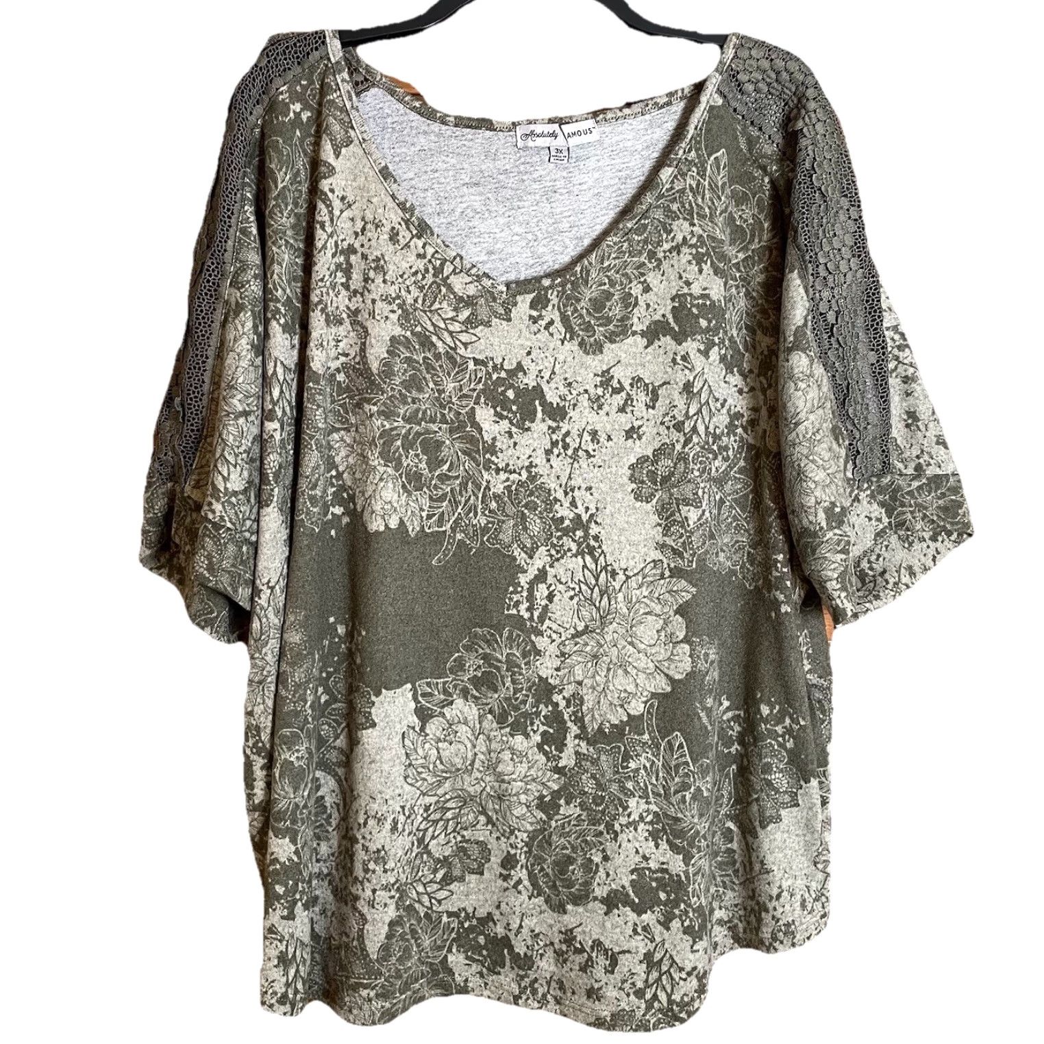 Vintage Absolutely Famous Top Green Floral Short Sleeve Knit Lace Trim 3X Pullover Size XXL / US 16-18 / IT 52-54 - 4 Thumbnail
