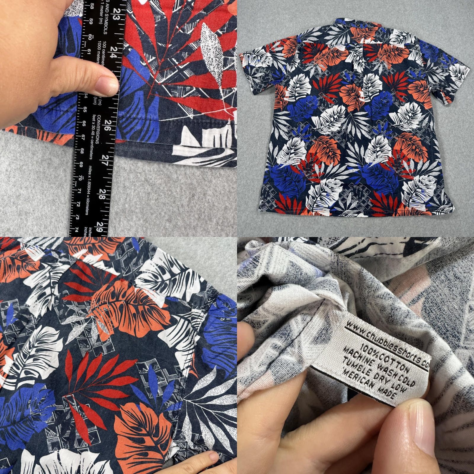 Chubbies Chubbies Navy Leaf Print Hawaiian Shirt Mens Medium Cotton Button-Down Collar Aloha Beach Size US M / EU 48-50 / 2 - 8 Thumbnail