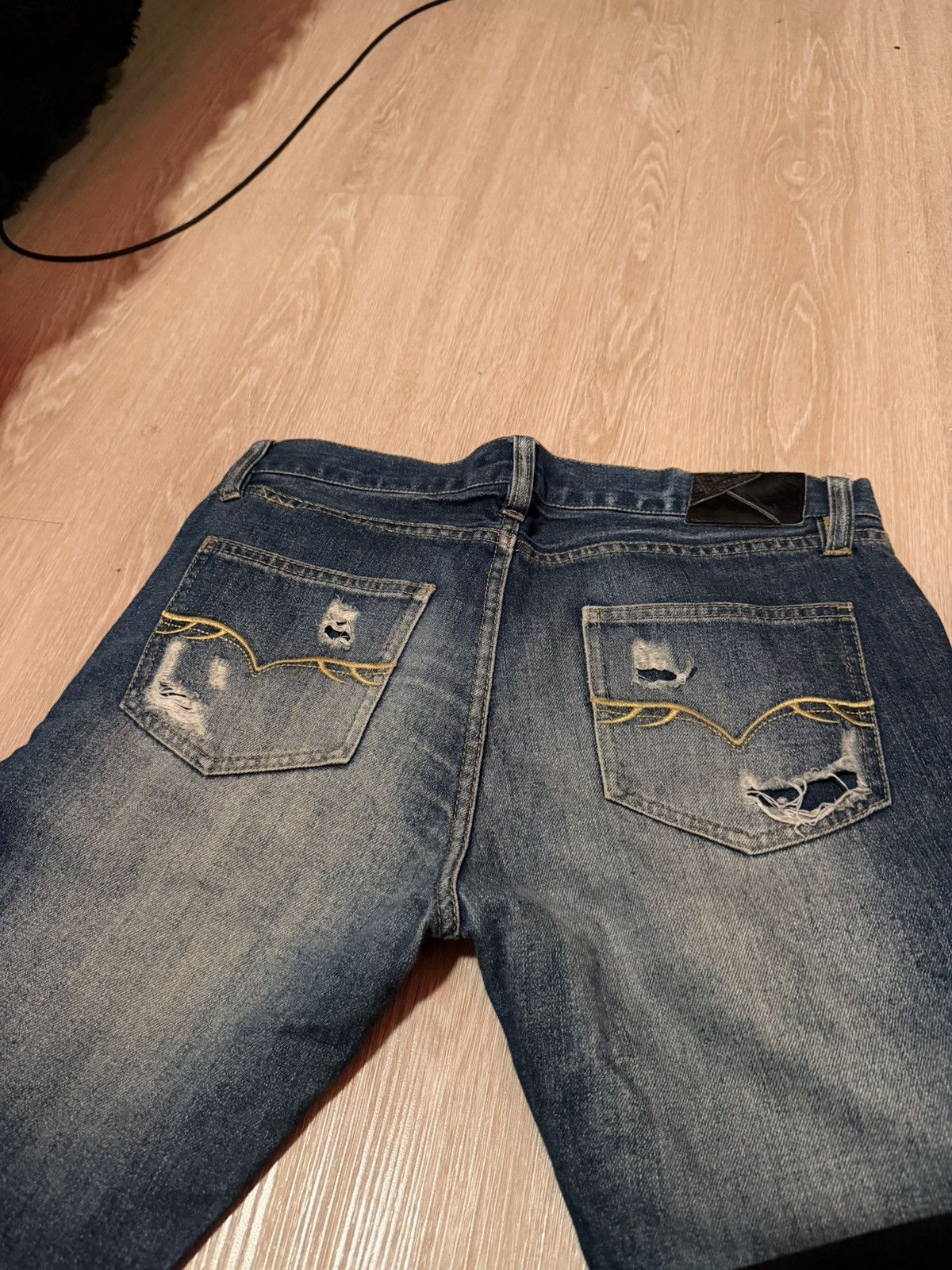 GOSTAR DE FUGA Fuga Whisker Marble Blue Washed Distressed Flare Denim Jeans Size US 30 / EU 46 - 4 Thumbnail