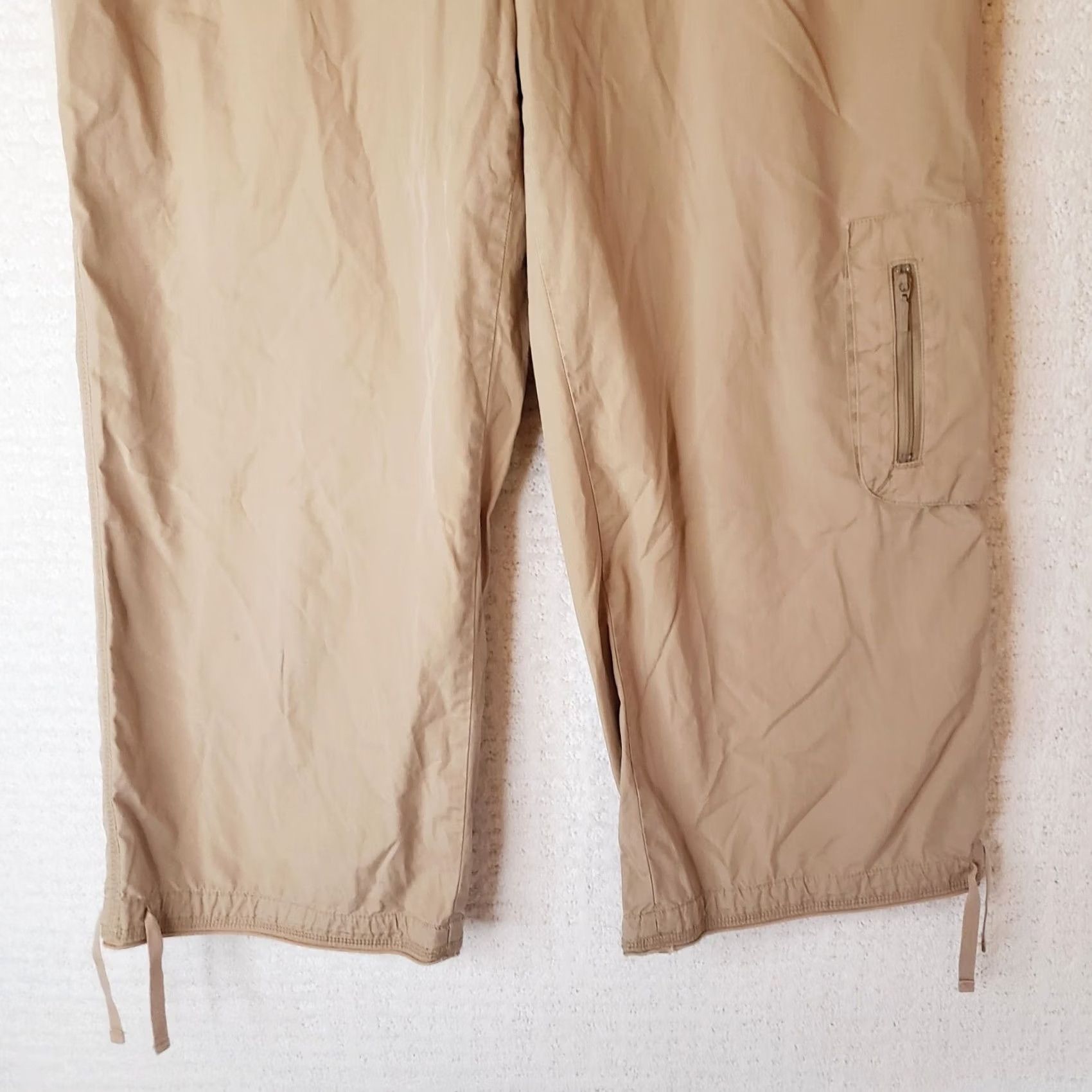 J. Jill J. Jill Women's Capri Cropped Drawstring Pants Tan Khaki 21 Inseam Size 10 Pockets Adjustable Waist Regular Fit Cotton Capris Size 32" / US 10 / IT 46 - 2 Thumbnail