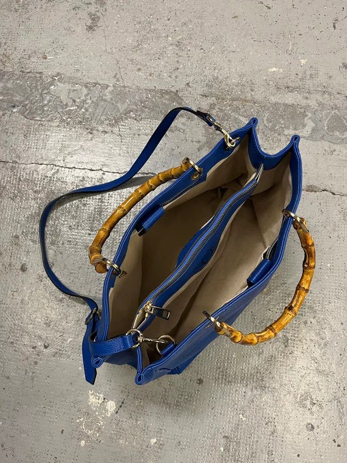 Gucci 2000s Gucci Blue Leather Bamboo Handle Tote Bag Size ONE SIZE - 10 Thumbnail