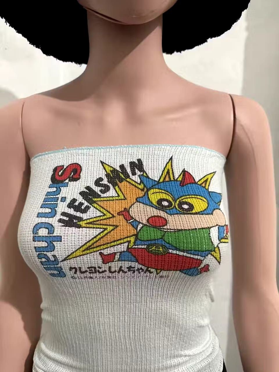 image of Anima x Cartoon Network Vintage Shin Chan Strapless Tops Stretchable Cotton in Blues, Women's (Size