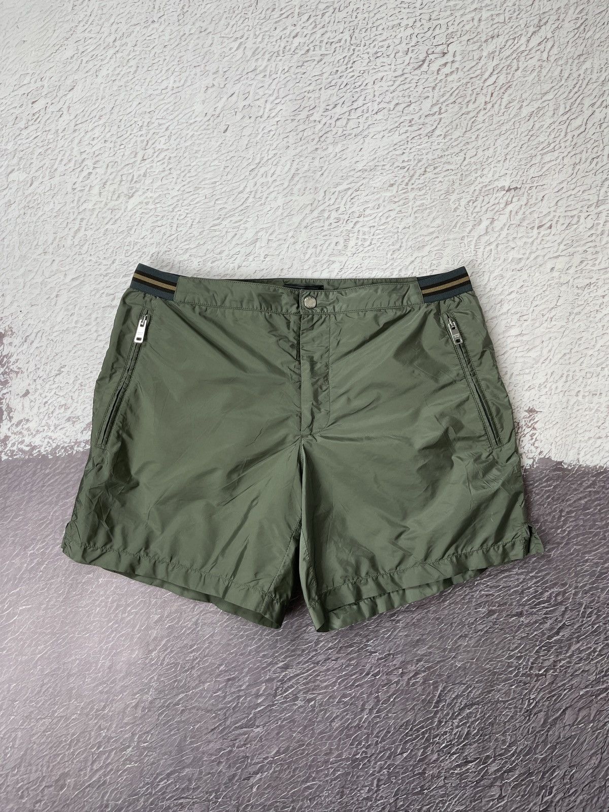 Prada nylon shimmer khaki shorts size 46