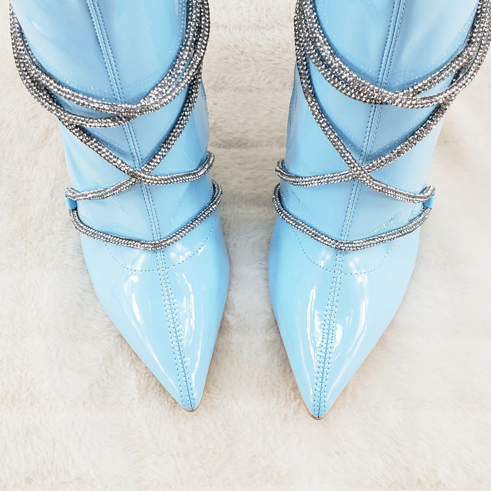 Other Destiny Baby Blue Stretch Patent Cable Rhinestone Strap High Size US 7 / IT 37 - 6 Thumbnail