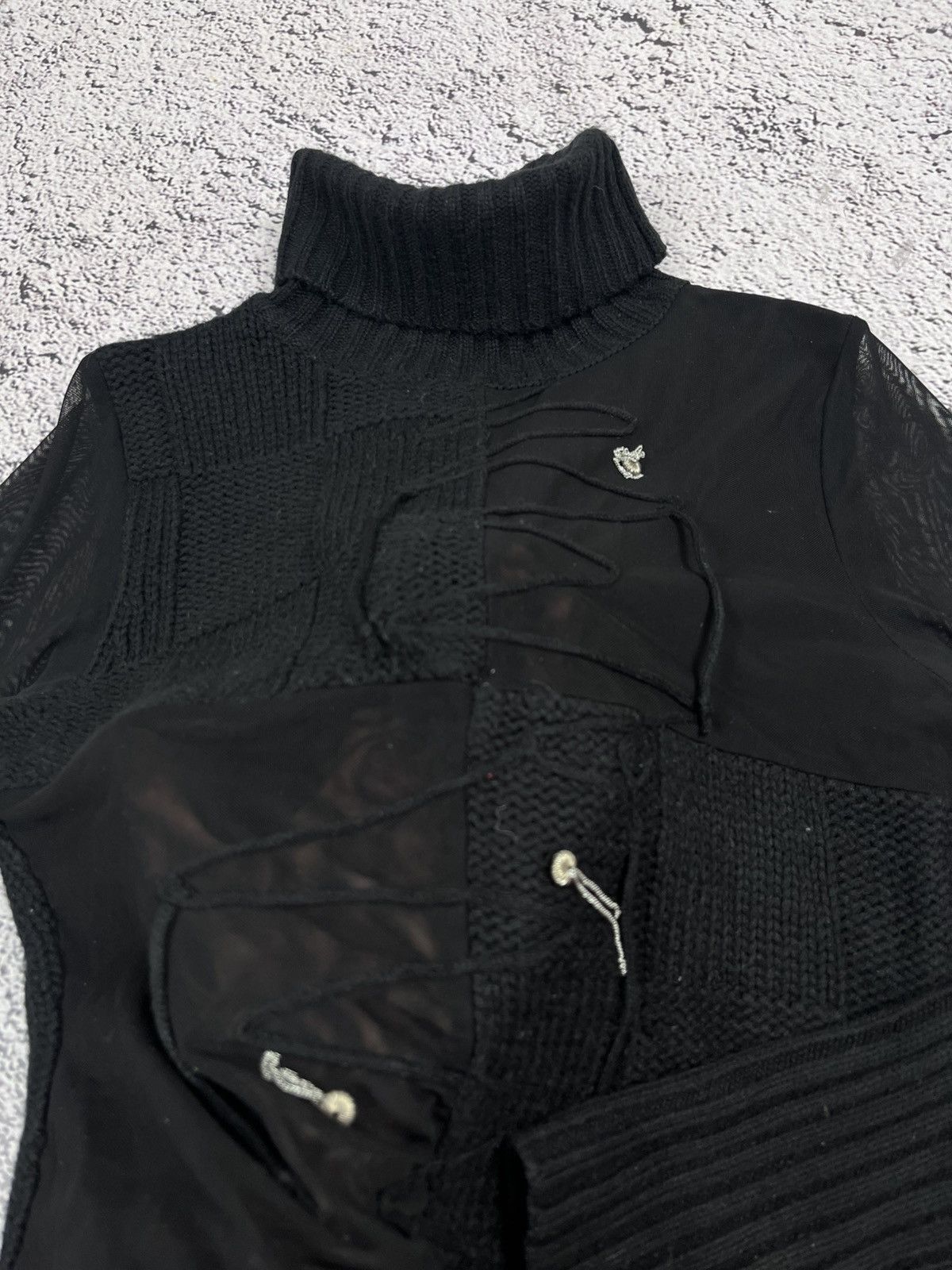 Japanese Brand Vintage Mesh Knit Patchwork Turtleneck Top Gothic AvantGarde Size S / US 4 / IT 40 - 5 Thumbnail
