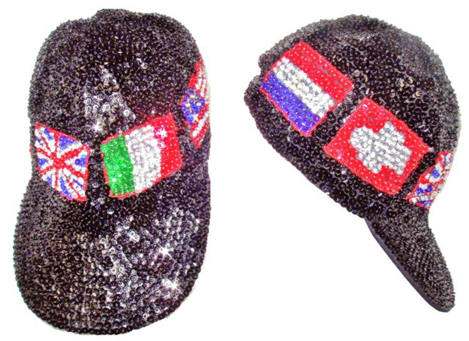 Designer Sequin Baseball Cap FLAGS of the WORLD Size ONE SIZE - 1 Preview