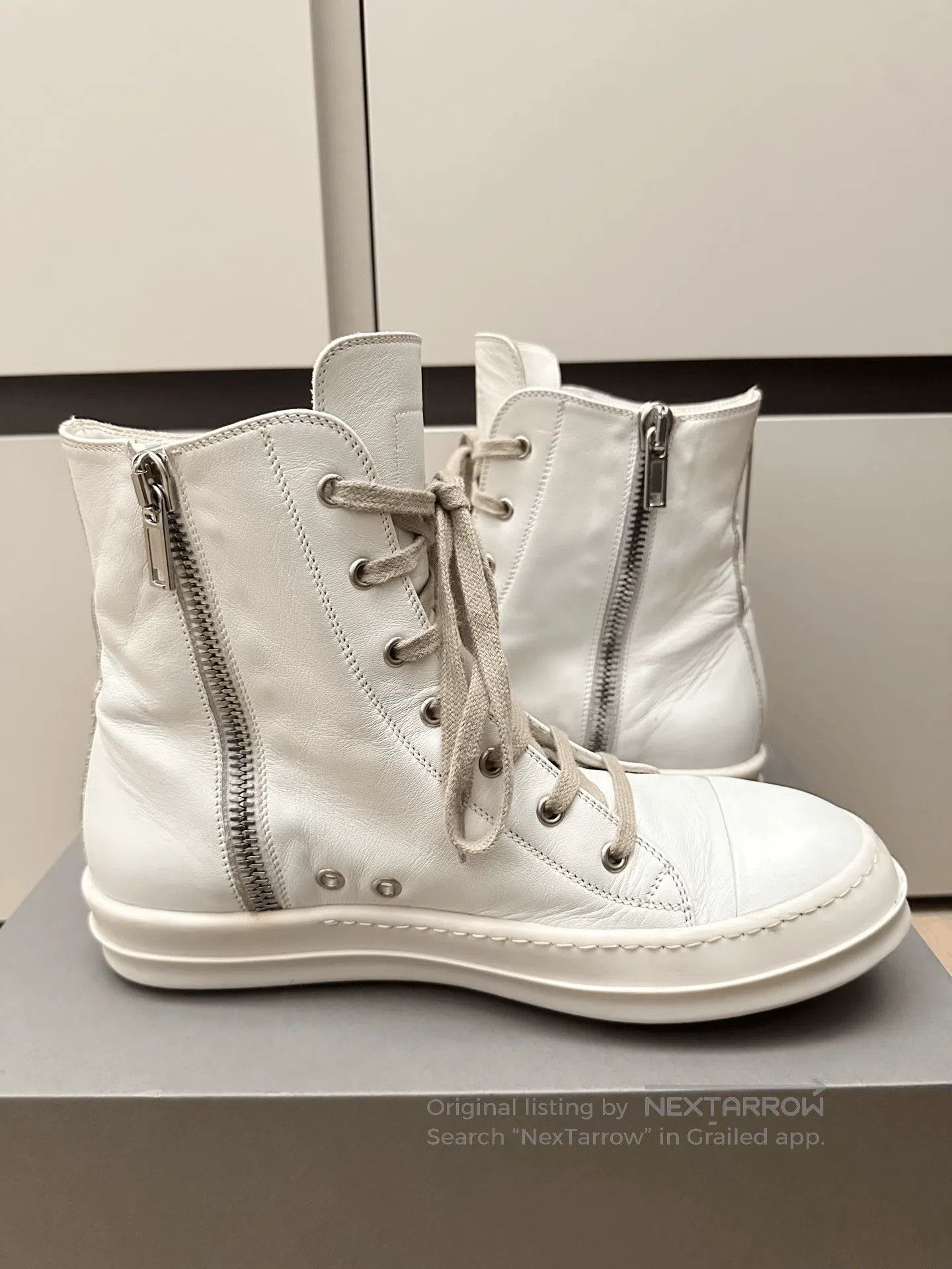 Rick Owens Rick Owens Milk High-Top Leather Sneakers. Size US 8 / EU 41 - 4 Thumbnail