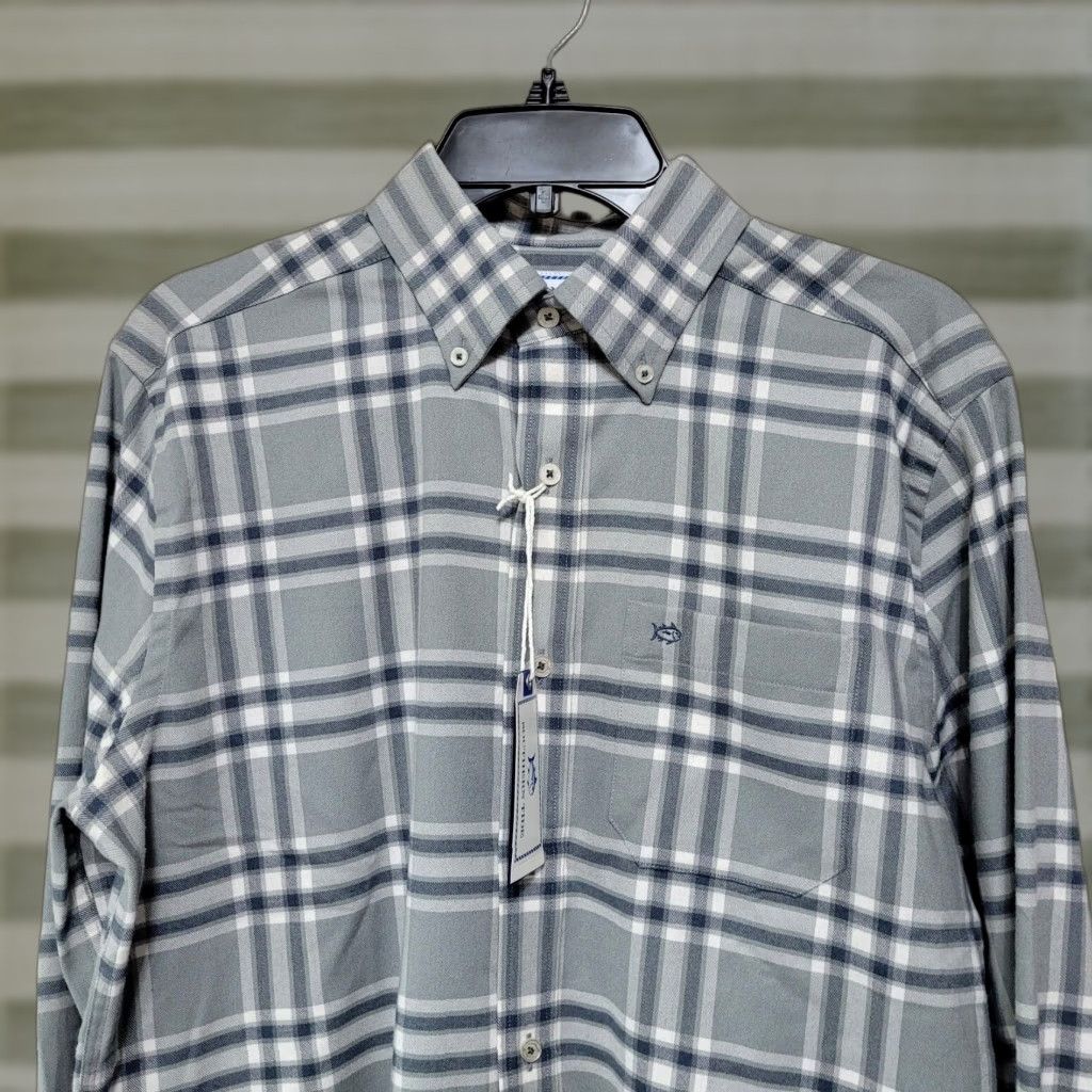 Southern Tide Sport Shirt Men's Size S Plaid Intercoastal Char Steel Gray NWT