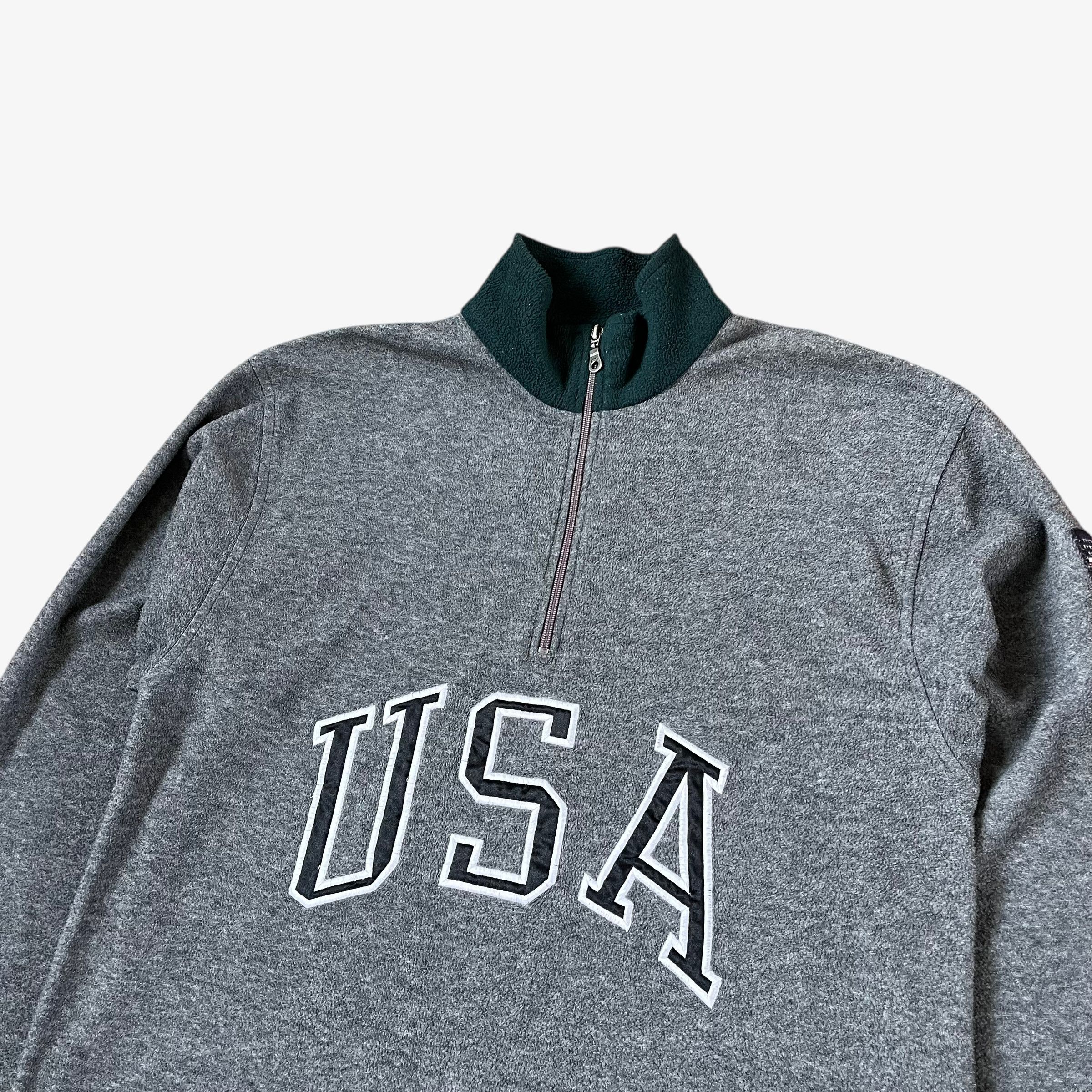 Ralph Lauren Vintage 90s Ralph Lauren Embroidered USA Quarter Zip Fleece Size US L / EU 52-54 / 3 - 3 Thumbnail