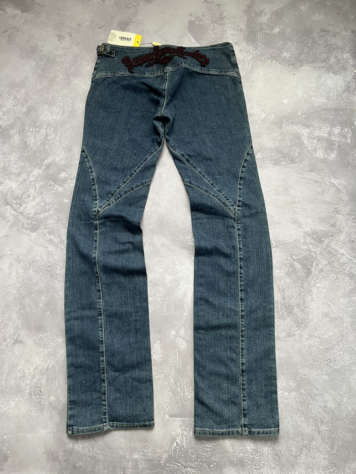 Versace Jeans Couture Big Logo Red Embroidered Denim Pants