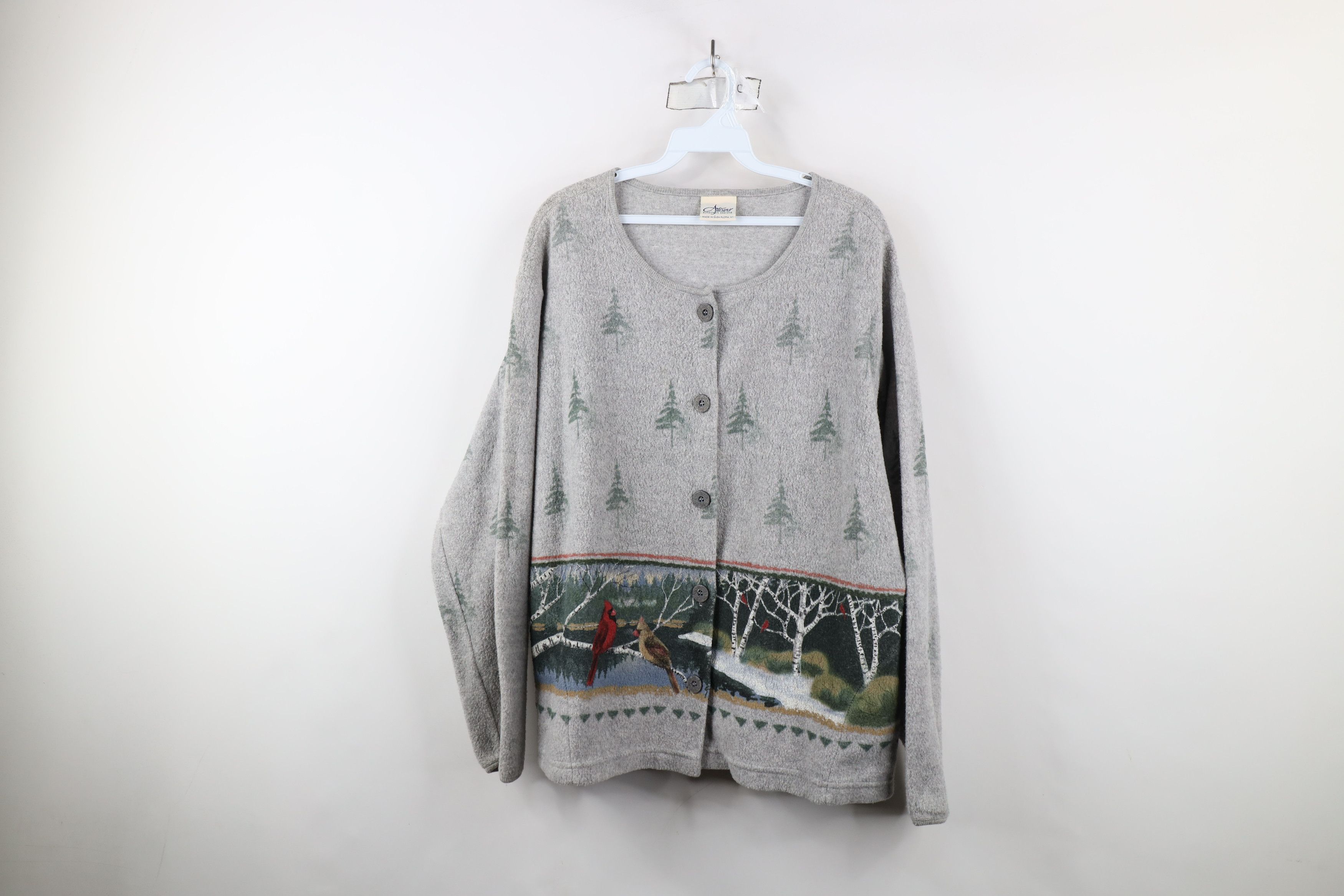 Vintage Vintage 90s Streetwear Print Fleece Cardigan Sweater USA Size L / US 10 / IT 46 - 1 Thumbnail