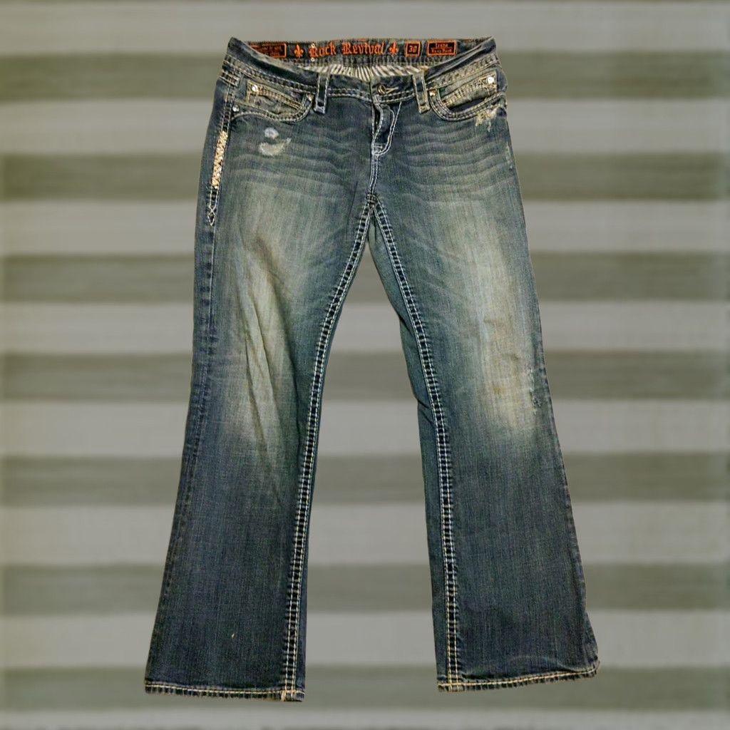 Vintage Rock Revival Irene Easy Bootcut Jeans Womens 30 Blue Denim Embroidered 34x29 Jeans Mens? Size 30" / US 8 / IT 44 - 1 Thumbnail