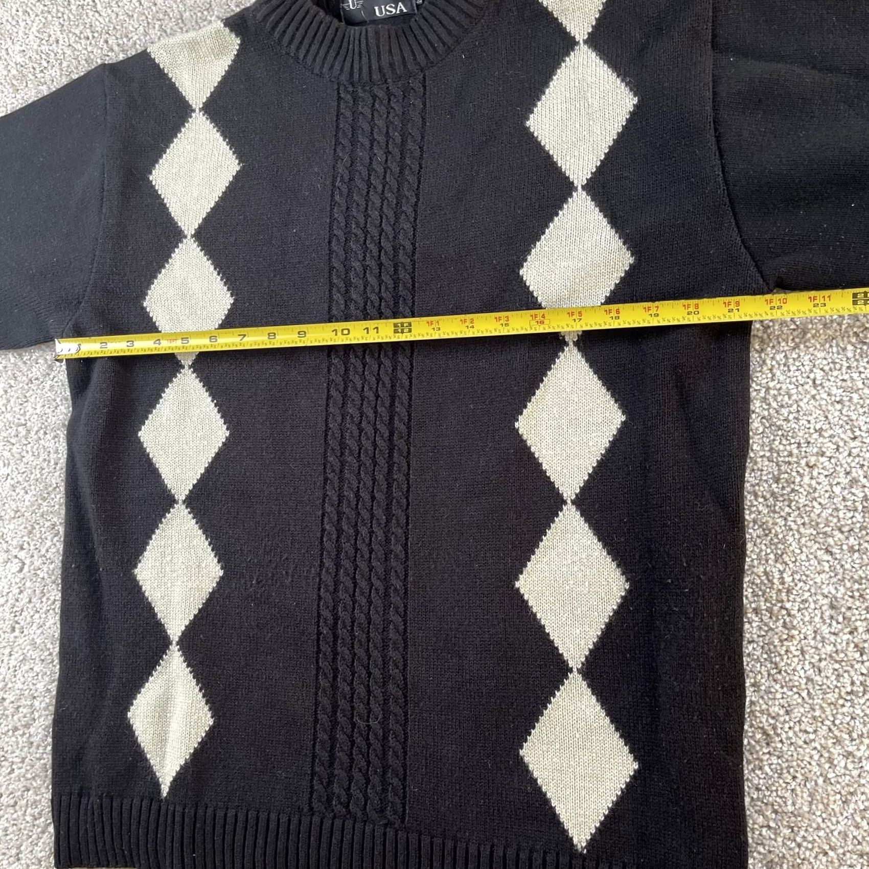 Vintage VINTAGE Universal Sport Apparels Sweater Mens Large Black Argyle Cable Knit Size US L / EU 52-54 / 3 - 5 Thumbnail