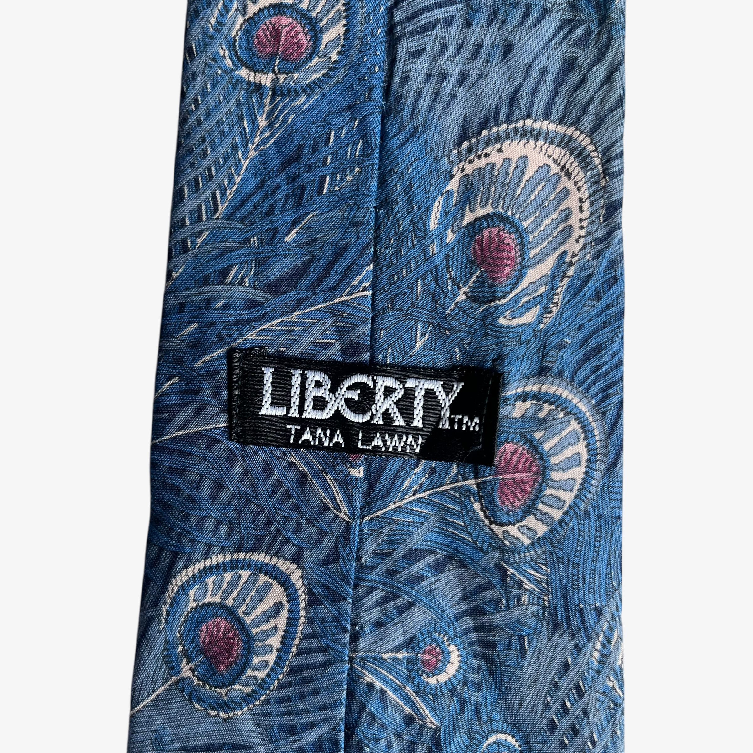 Liberty Vintage 90s Liberty Peacock Feather Print Blue Cotton Tie Size ONE SIZE - 2 Thumbnail