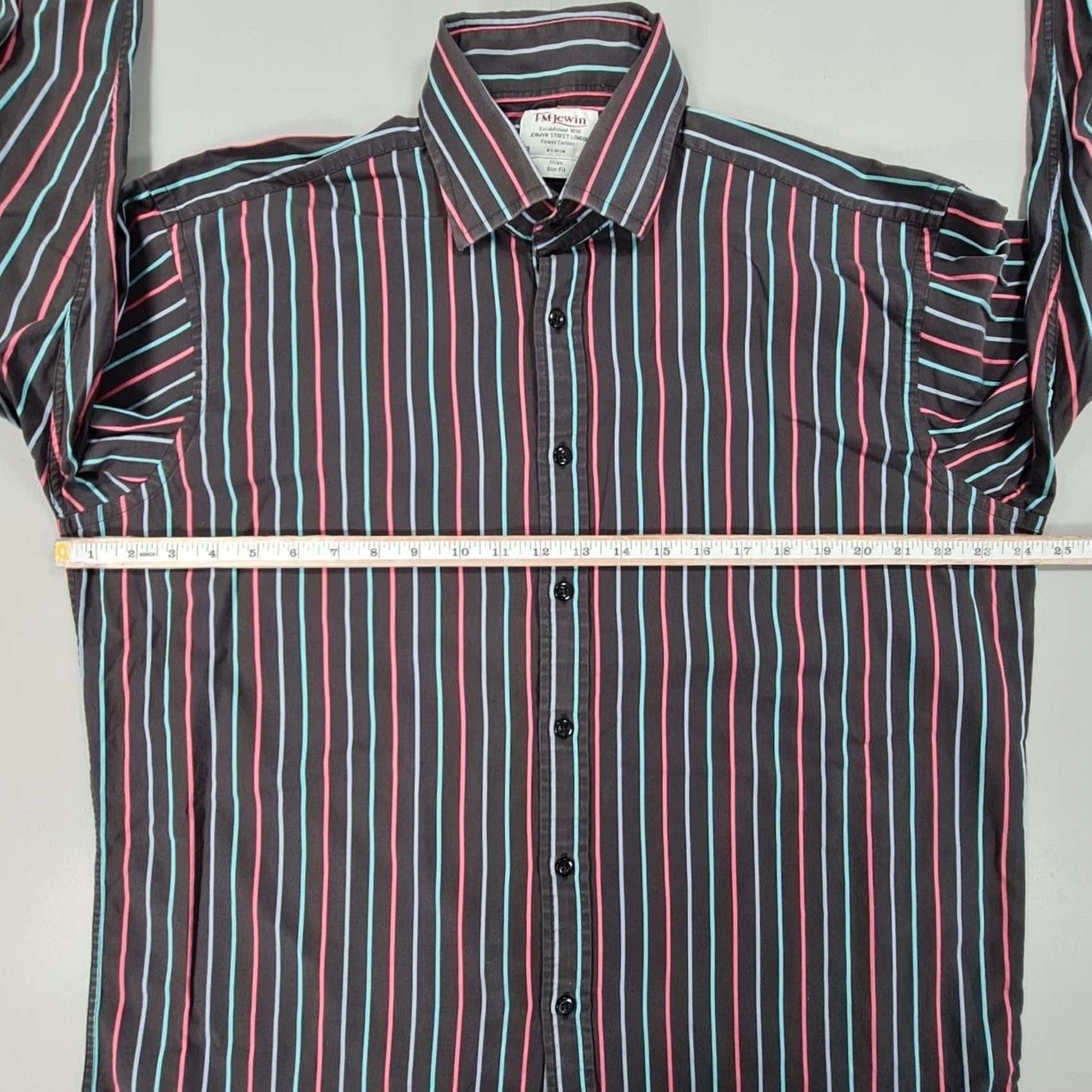 Vintage TM Lewin Mens Shirt Black 17 Slim Fit Button-Up Collared Cotton Striped Long Sleeve Vintage No Size US XL / EU 56 / 4 - 6 Thumbnail
