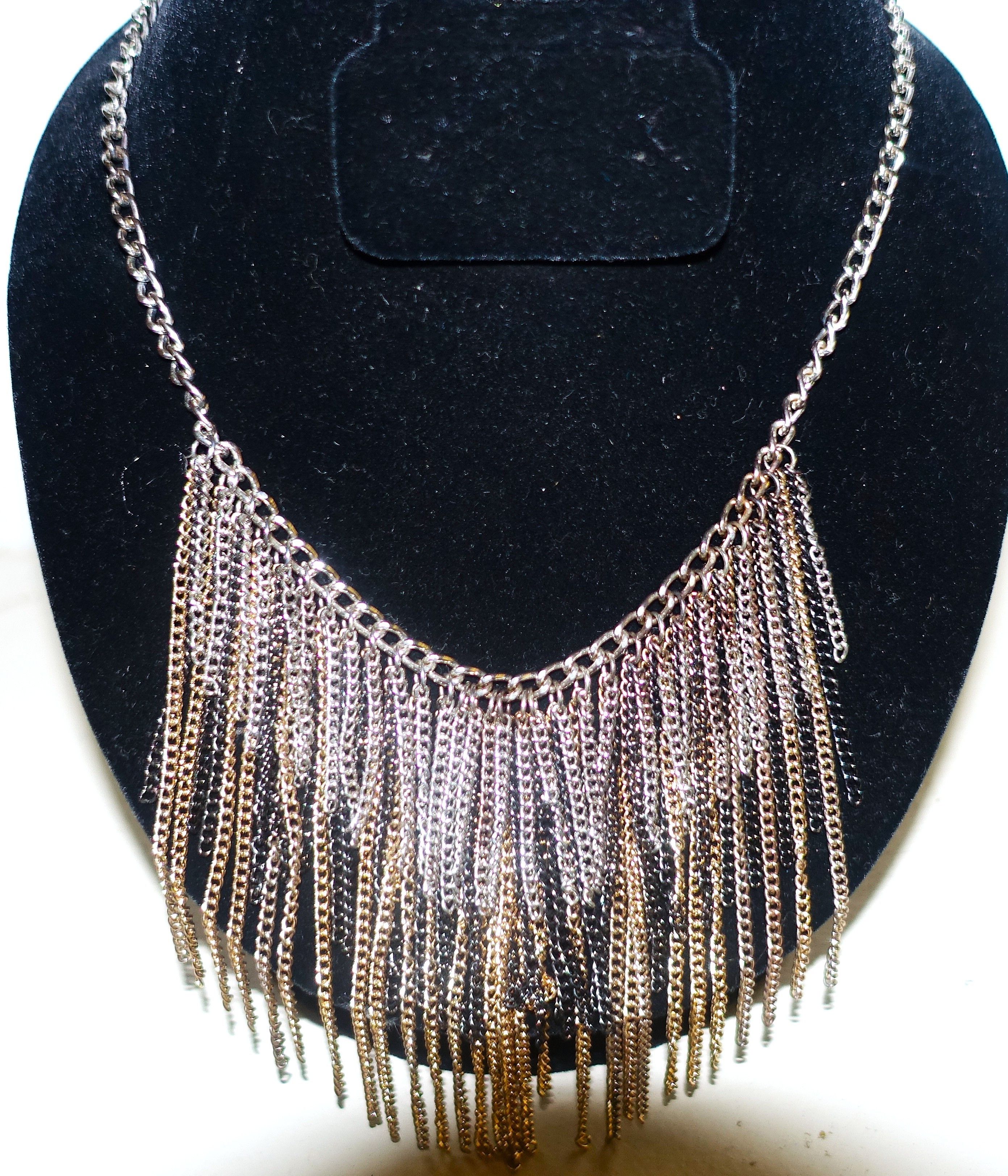 Vintage Silver Tone Gold tone Black Tassel Necklace Size ONE SIZE - 3 Thumbnail
