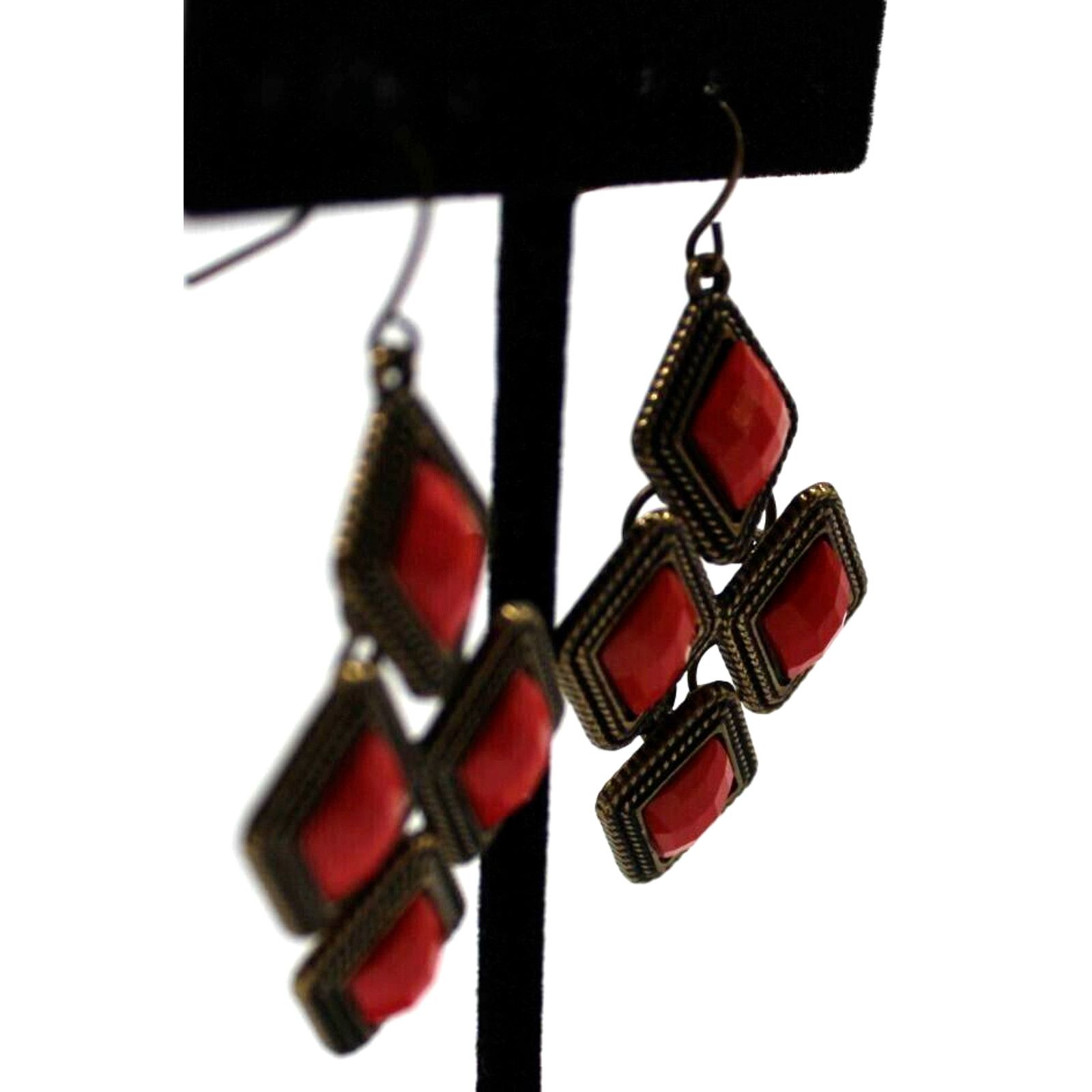 Other Orange Plastic Rectangle Dangle Earrings •Antique Style • 2" Size ONE SIZE - 2 Thumbnail