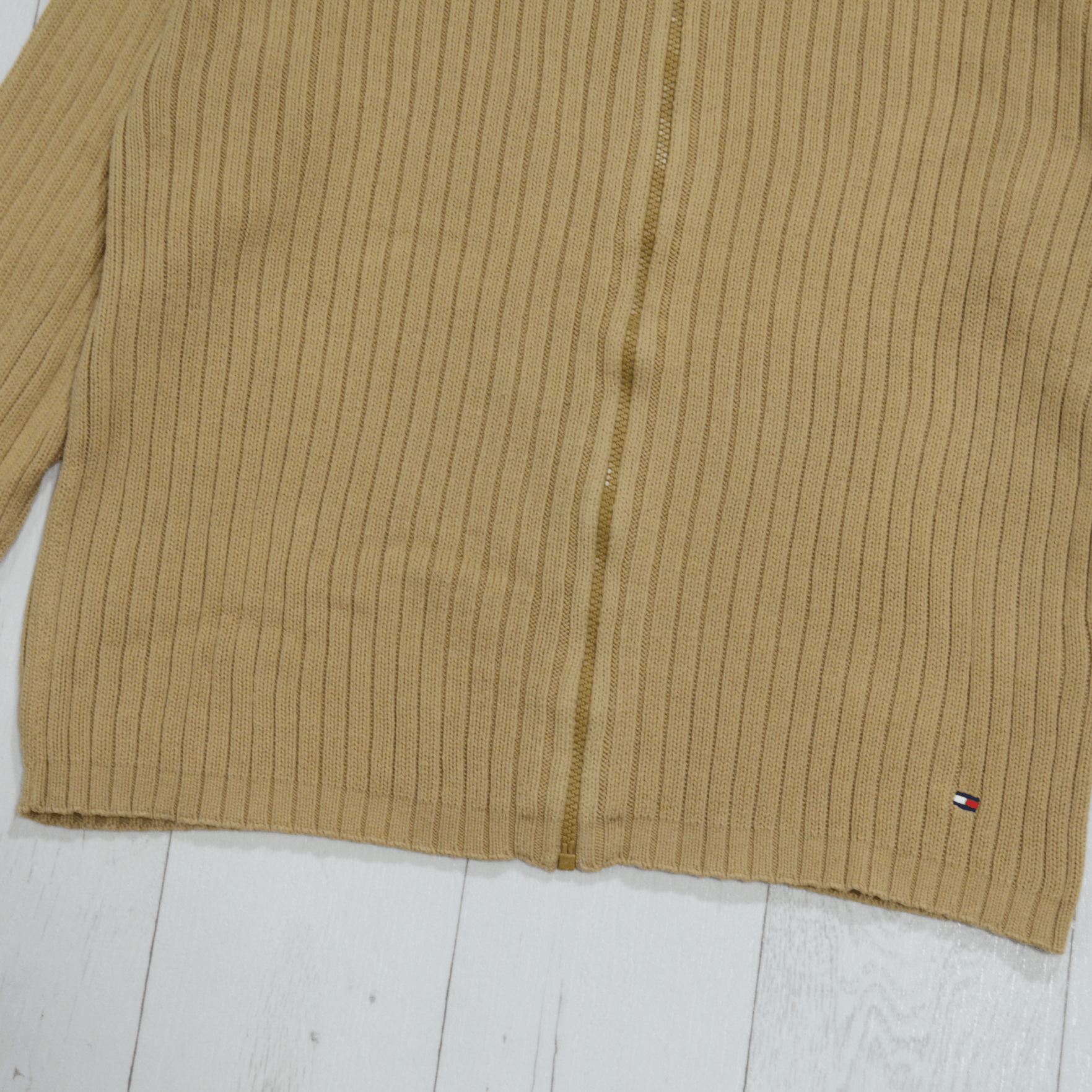 Tommy Hilfiger × Vintage Vintage Tommy Hilfiger Cream Full Zip Knit Sweater Y2K 90s Size US L / EU 52-54 / 3 - 4 Thumbnail