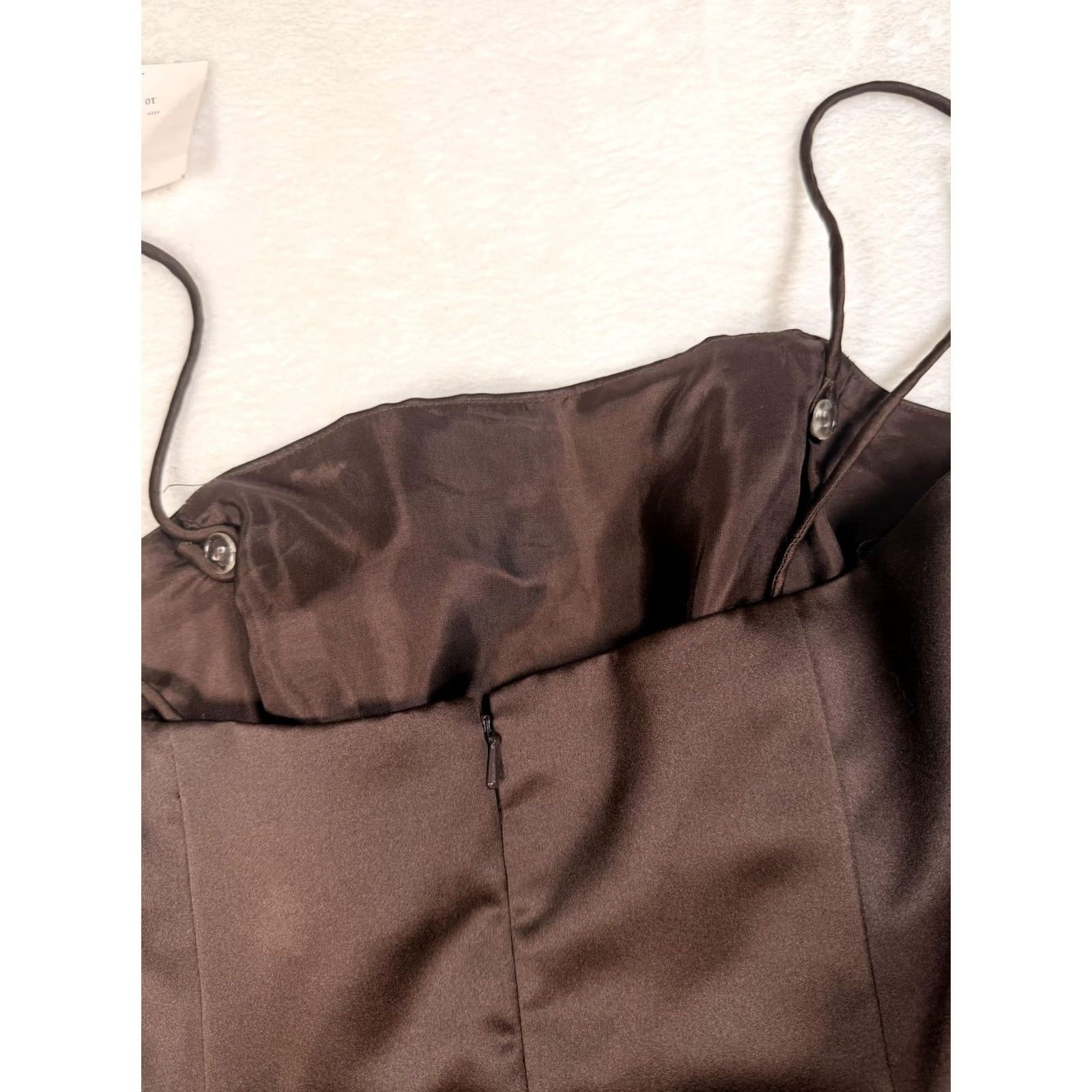 Vintage WTOO Dress 10 Brown Satin Sweetheart Maxi A-Line Bridesmaid Gown Formal Womens Size L / US 10 / IT 46 - 6 Thumbnail