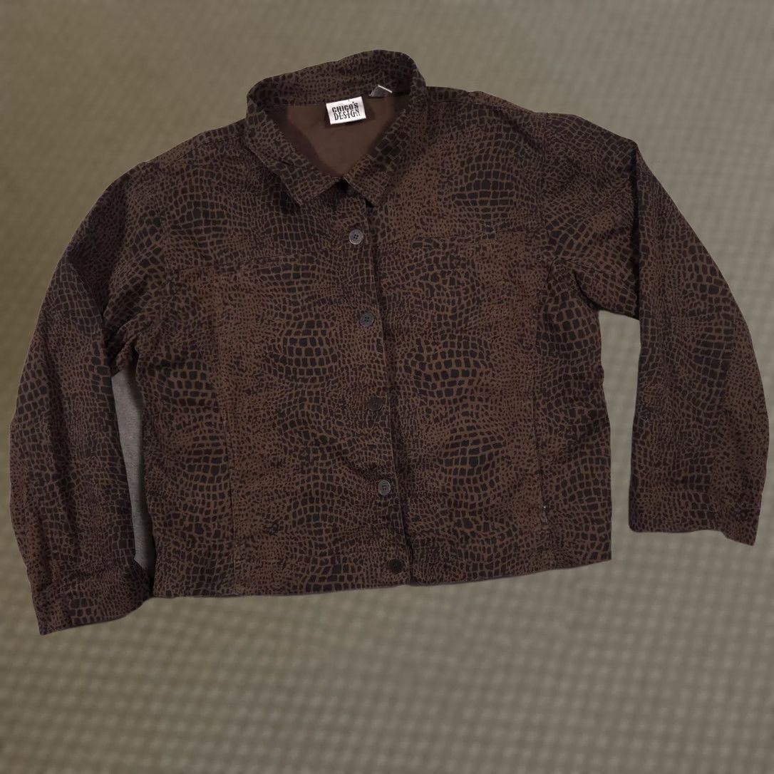 Vintage Chicos Design Jacket Womens 3 Brown Croc Animal Print Cotton Stretch Button Up Jacket/Casual Womens 3 Brown Croc Animal Print Cotton Stretch Button Up Size XS / US 0-2 / IT 36-38 - 1 Thumbnail