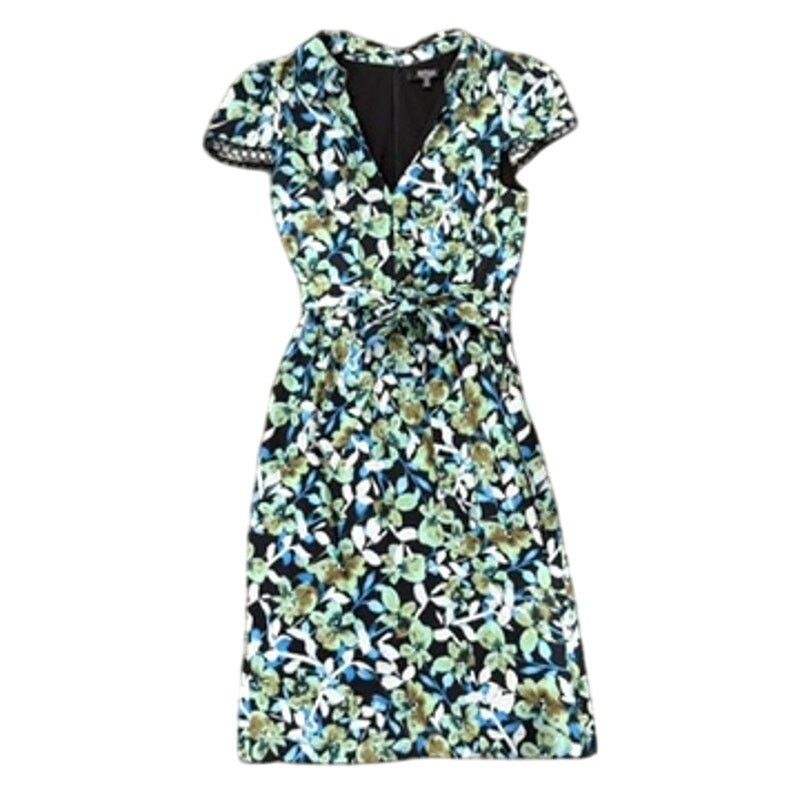 Badgley Mischka Badgley Mischka Blue Floral Collared Sheath, Size US 10 Size L / US 10 / IT 46 - 4 Thumbnail