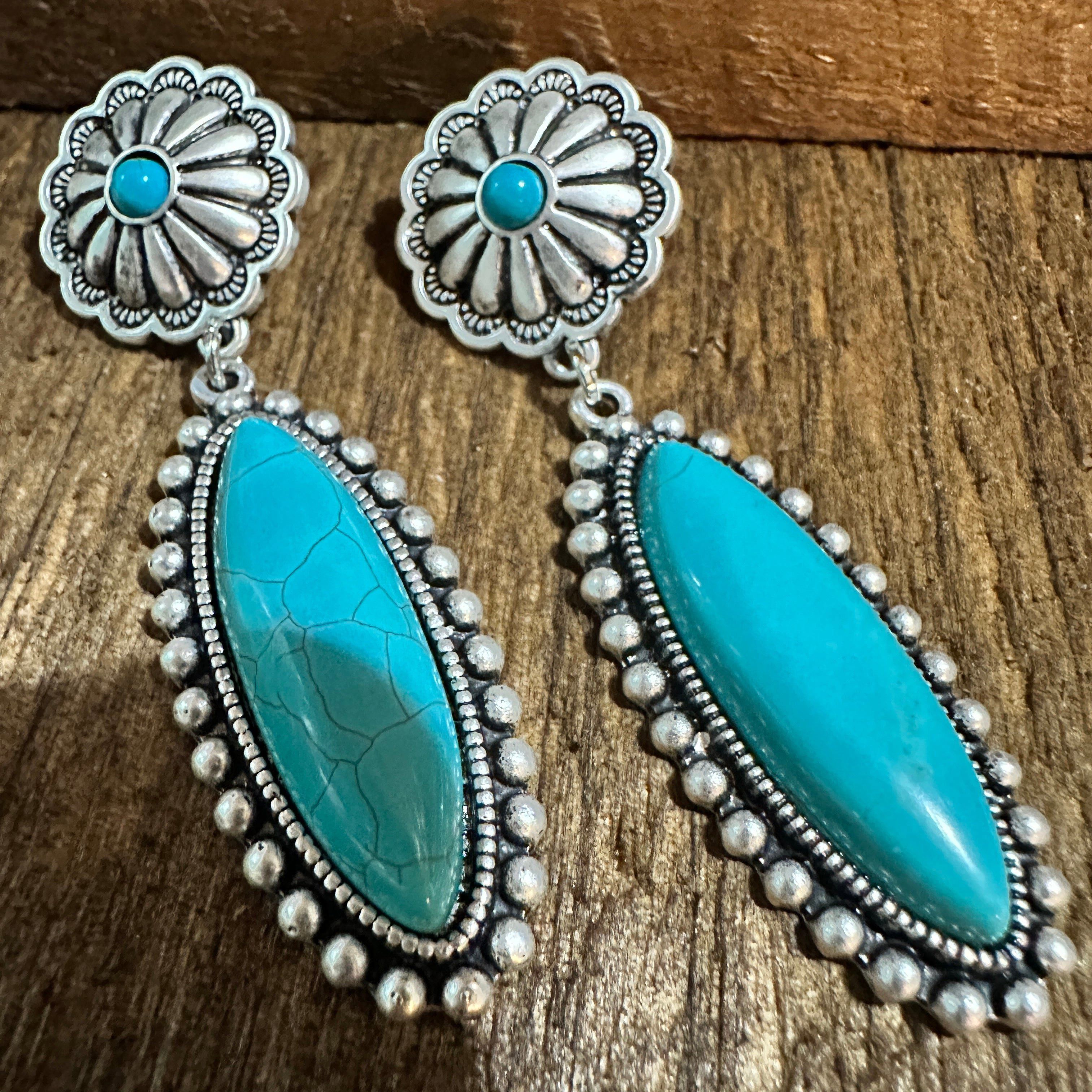 Other Turquoise Concho Stud Drop Earrings, Native American Design, Size ONE SIZE - 7 Thumbnail