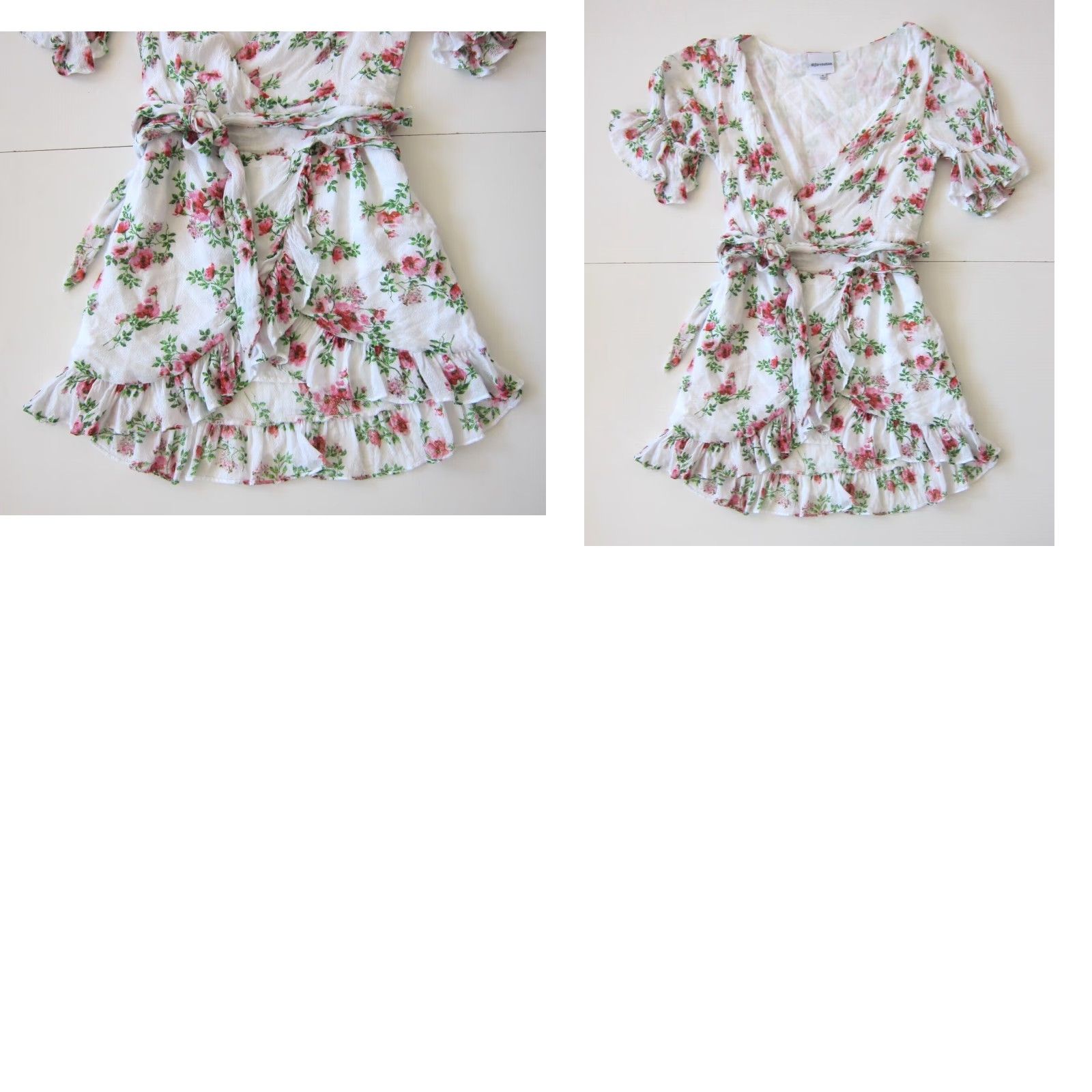 Madison Skylar + Madison Wrap Dress Shirt Womens Small Pink Floral Ruffle V-Neck Short Sleeve Size S / US 4 / IT 40 - 8 Thumbnail