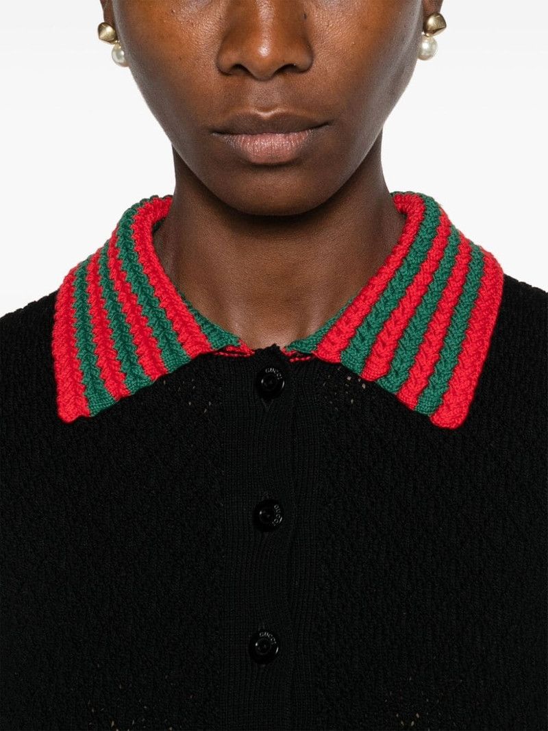 Gucci o1la5ras0526 Cotton Lace Polo With Web in Black Size M / US 6-8 / IT 42-44 - 5 Thumbnail