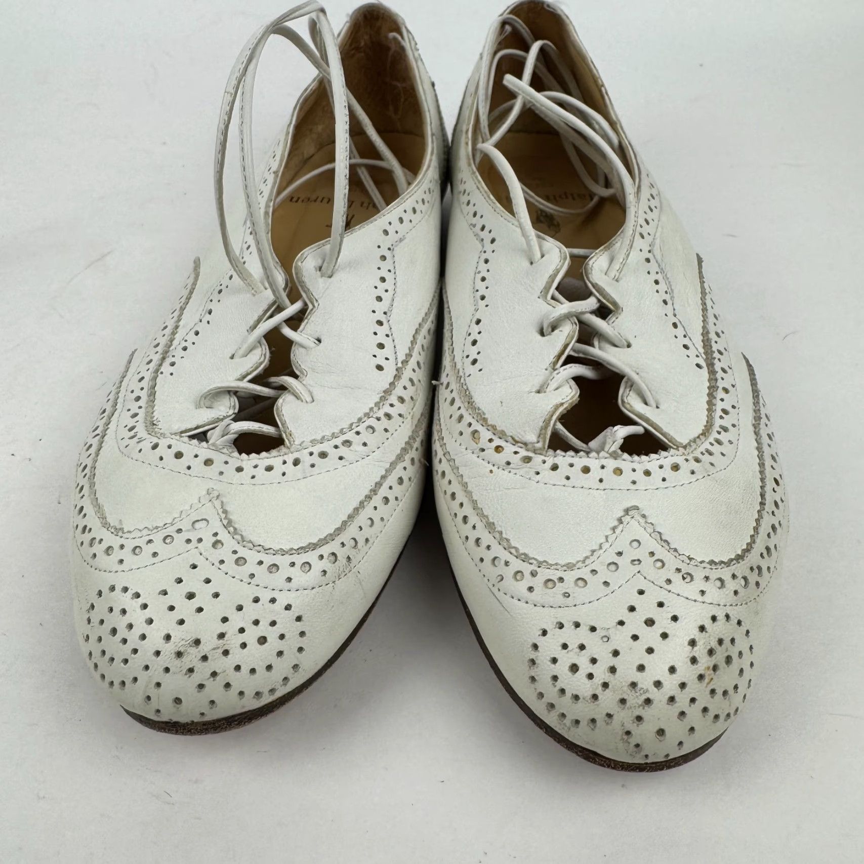 Ralph Lauren VTG Ralph Lauren Womens 5.5 B White Leather Wing Tip Brogue Flats Made in Italy Size US 6 / IT 36 - 7 Thumbnail