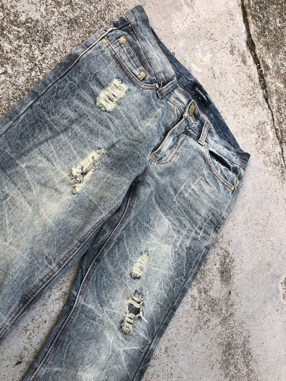 Japanese Brand FLARED LOWBOX DISTRESSED JEANS Size US 30 / EU 46 - 6 Thumbnail