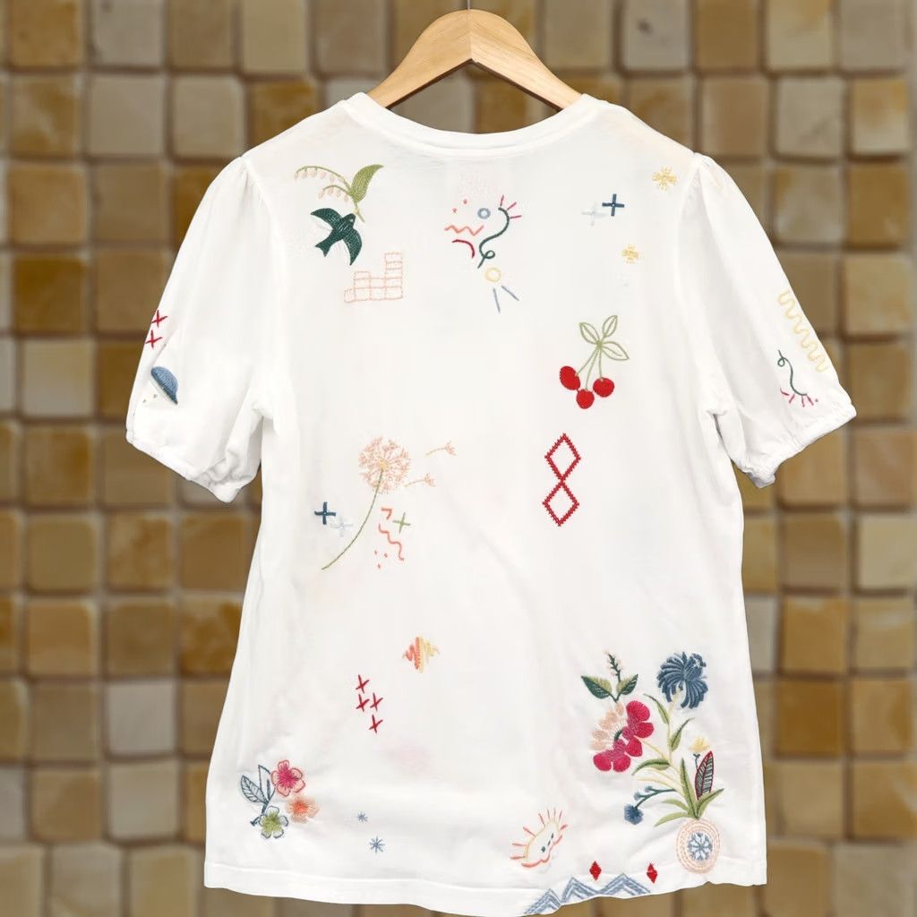 Johnny Was Johnny Was Embroidered Tee White Sz S Women's Puff Sleeve Boho Chic Size 28" / US 6 / IT 42 - 1 Thumbnail