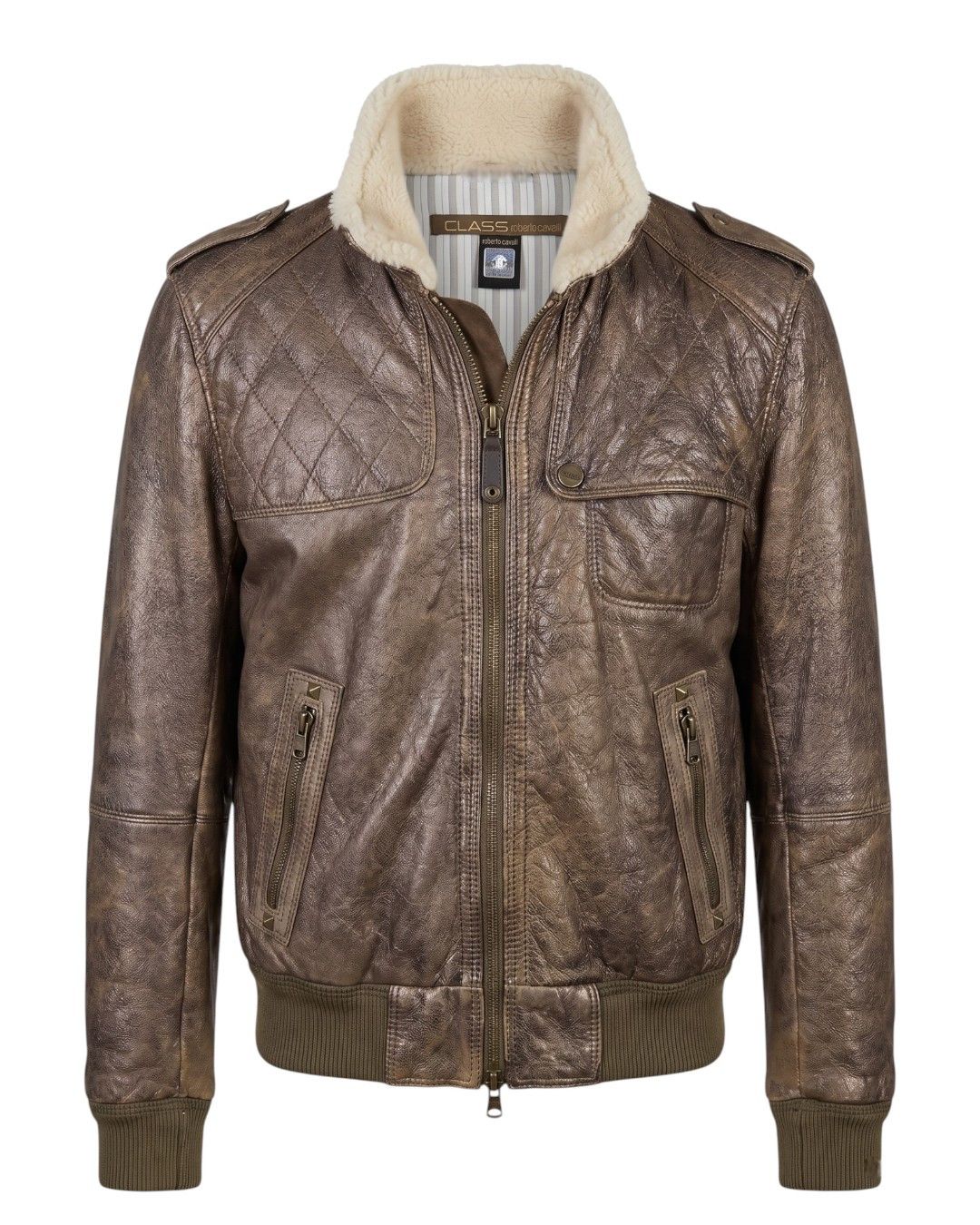 Roberto Cavalli SHEARLING BIKER BOMBER LEATHER JACKET Size US M / EU 48-50 / 2 - 1 Thumbnail