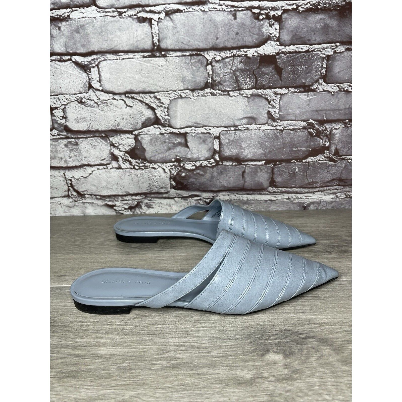 Other Charles Keith Blue Leather Pointed Toe Flats Mules Shoes Wom Size US 7.5 / IT 37.5 - 14 Thumbnail