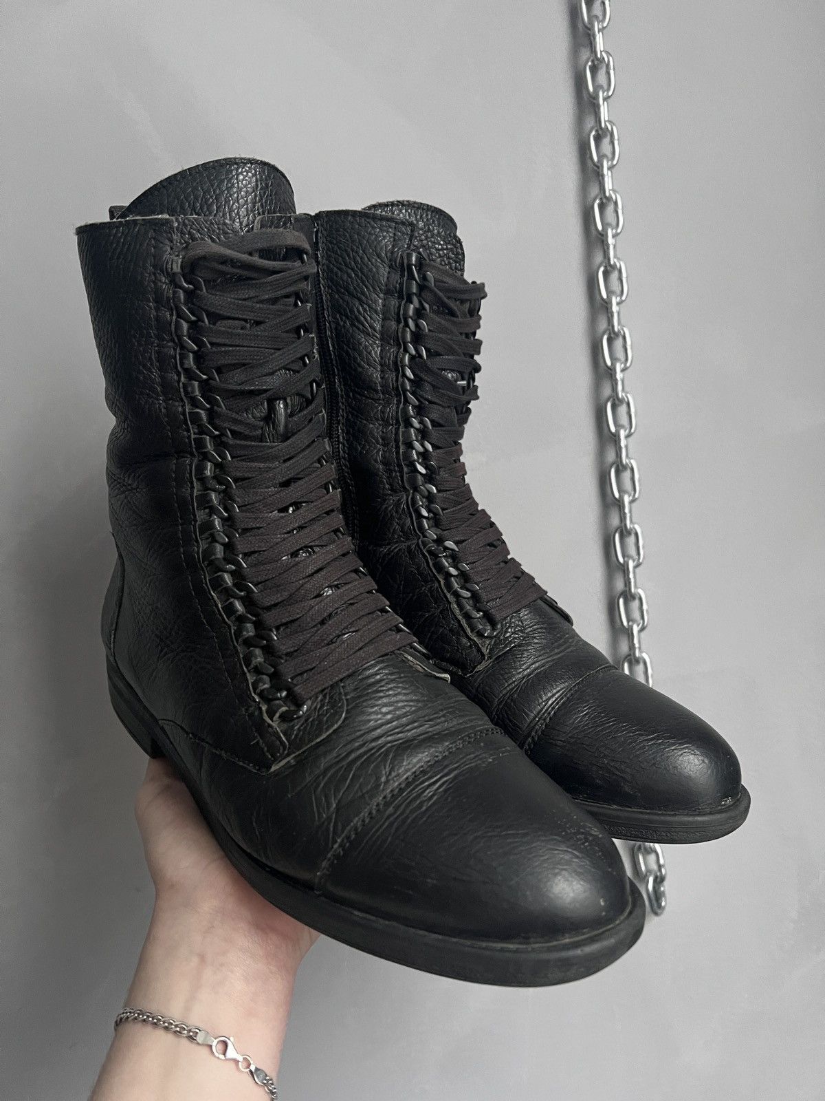 Hedi Slimane Black Leather Lace-up Boots combat boots y2k hedi slimane Size US 8 / EU 41 - 2 Thumbnail