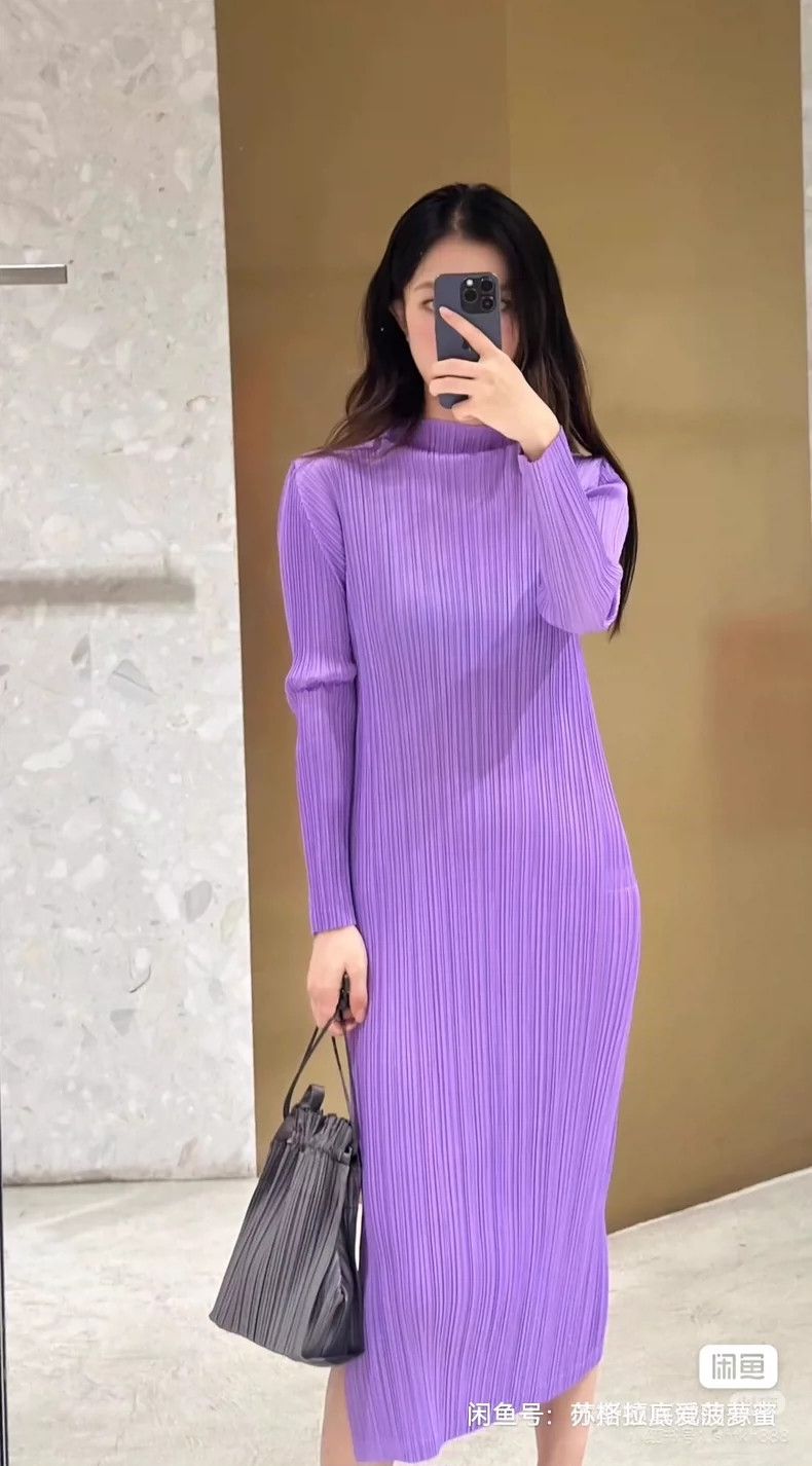 Issey Miyake Issey Miyake size:3 Purple pleated long-sleeved dress Size S / US 4 / IT 40 - 1 Thumbnail