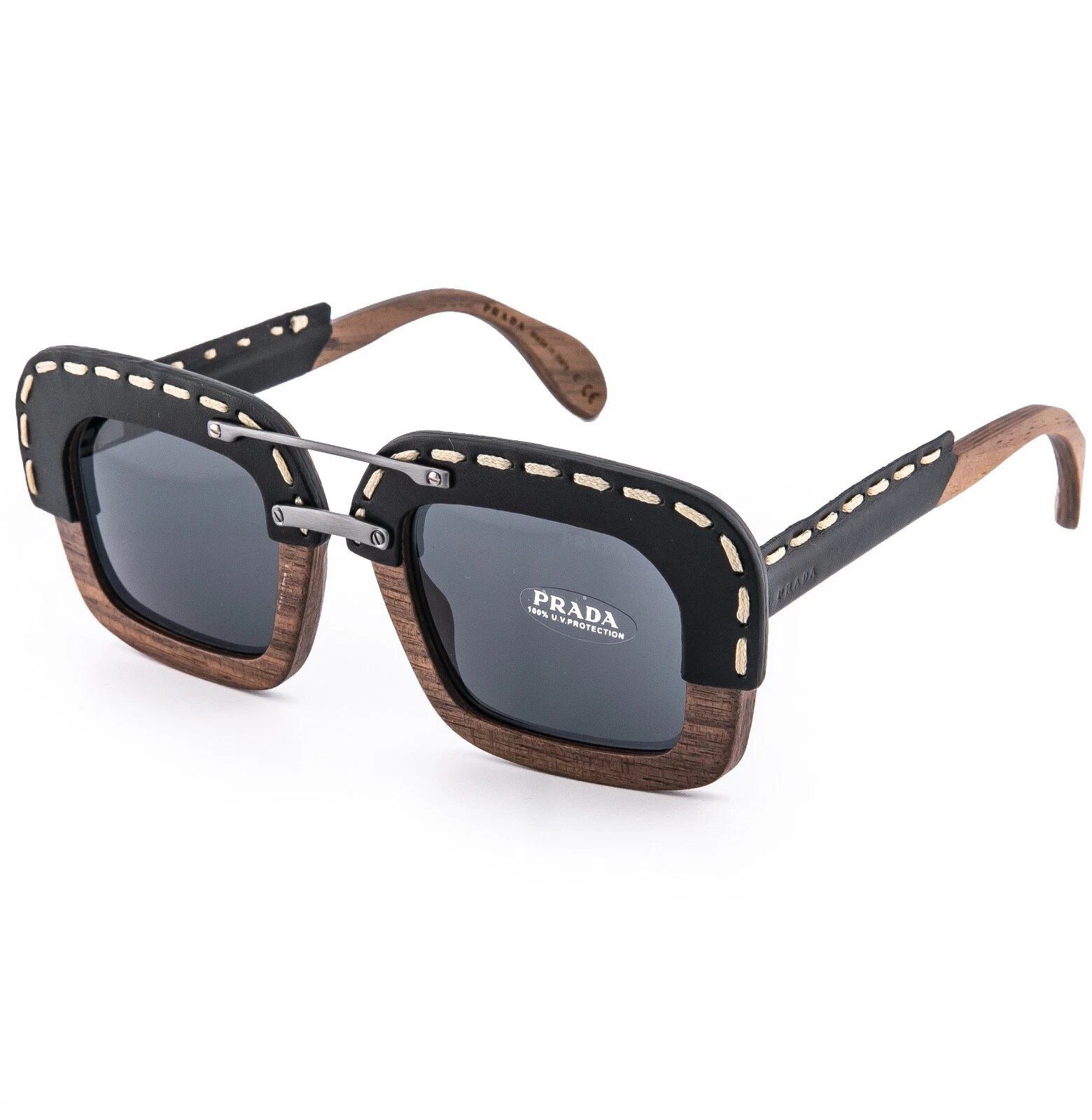Prada PRADA 26R PR26RS RAW Brown Canaletto Black Sunglasses Size ONE SIZE - 4 Thumbnail