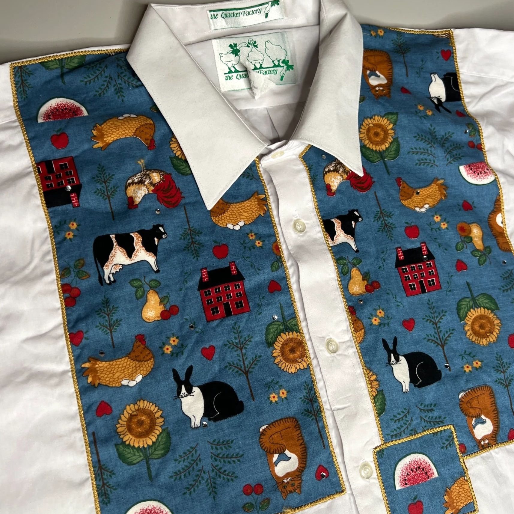 Quacker Factory VINTAGE The Quacker Factory 3X White Button Up Shirt Western Patchwork Farm Animal Appliqués Girls Women Shirt Size XXL / US 16-18 / IT 52-54 - 7 Thumbnail