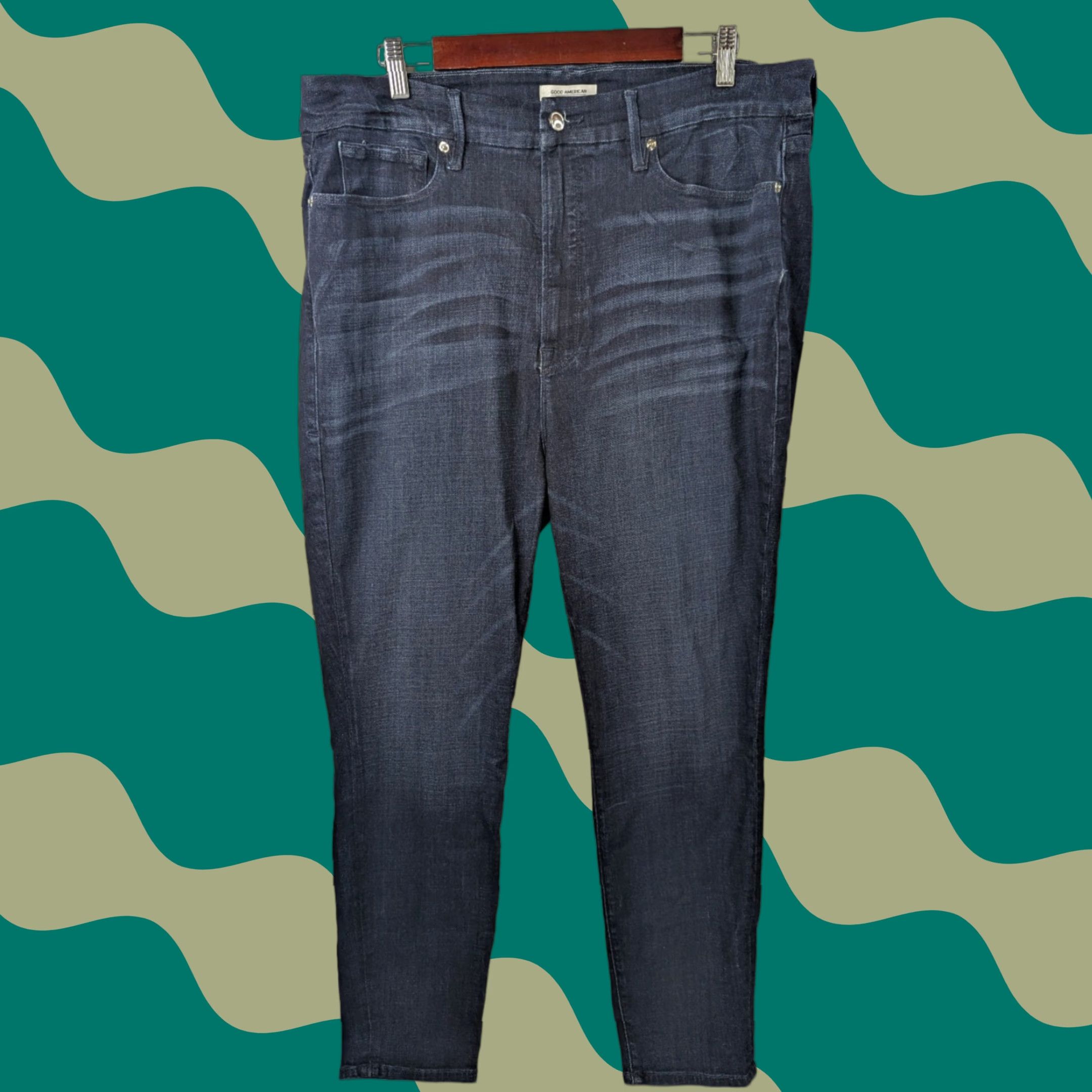 Good American Good American Dark Wash Good Waist High Rise Stretch Denim Jeans Sz 22 GAGWC103 Size 40" / US 18 - 1 Thumbnail