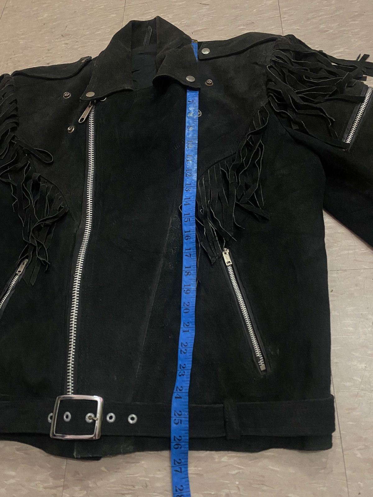 Genuine Leather Mens black double collar genuine suede leather fringe jacket Size US M / EU 48-50 / 2 - 7 Thumbnail