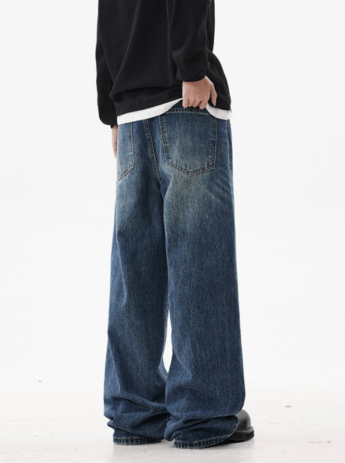 Japanese Brand × Jean Washed distressed whisker hip-hop wide-leg jeans Size US 32 / EU 48 - 4 Thumbnail