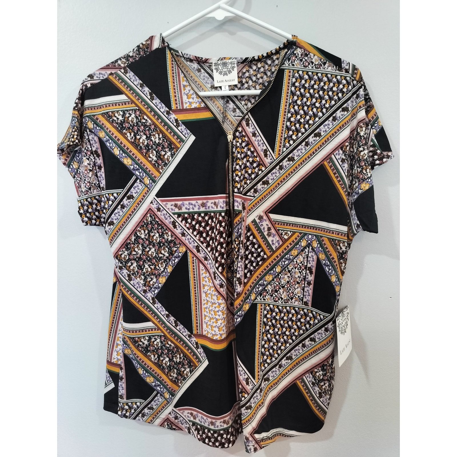 Other Late August Patchwork Print Zip Front Short Sleeve Top S Size S / US 4 / IT 40 - 7 Thumbnail