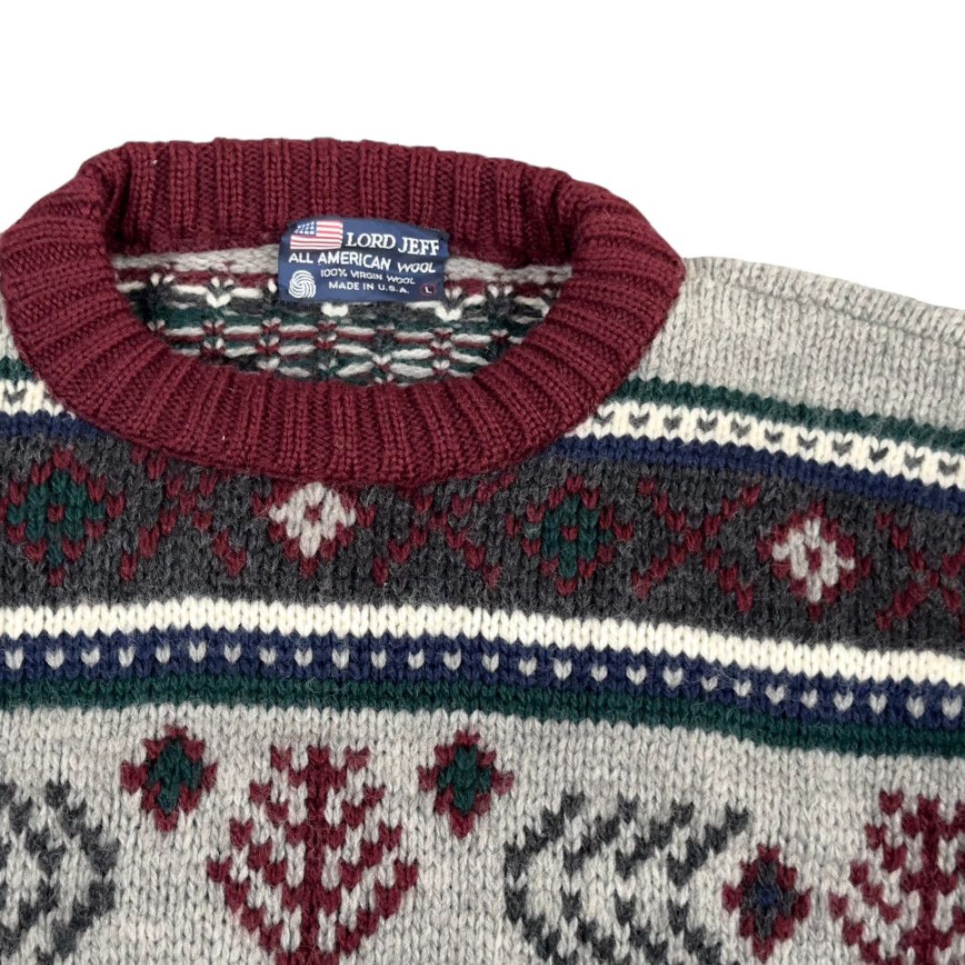 Vintage VINTAGE Lord Jeff Sweater Shirt Adult MEDIUM Red Fair Isle Wool USA 80s Pullover Mens Regular Size US M / EU 48-50 / 2 - 2 Thumbnail