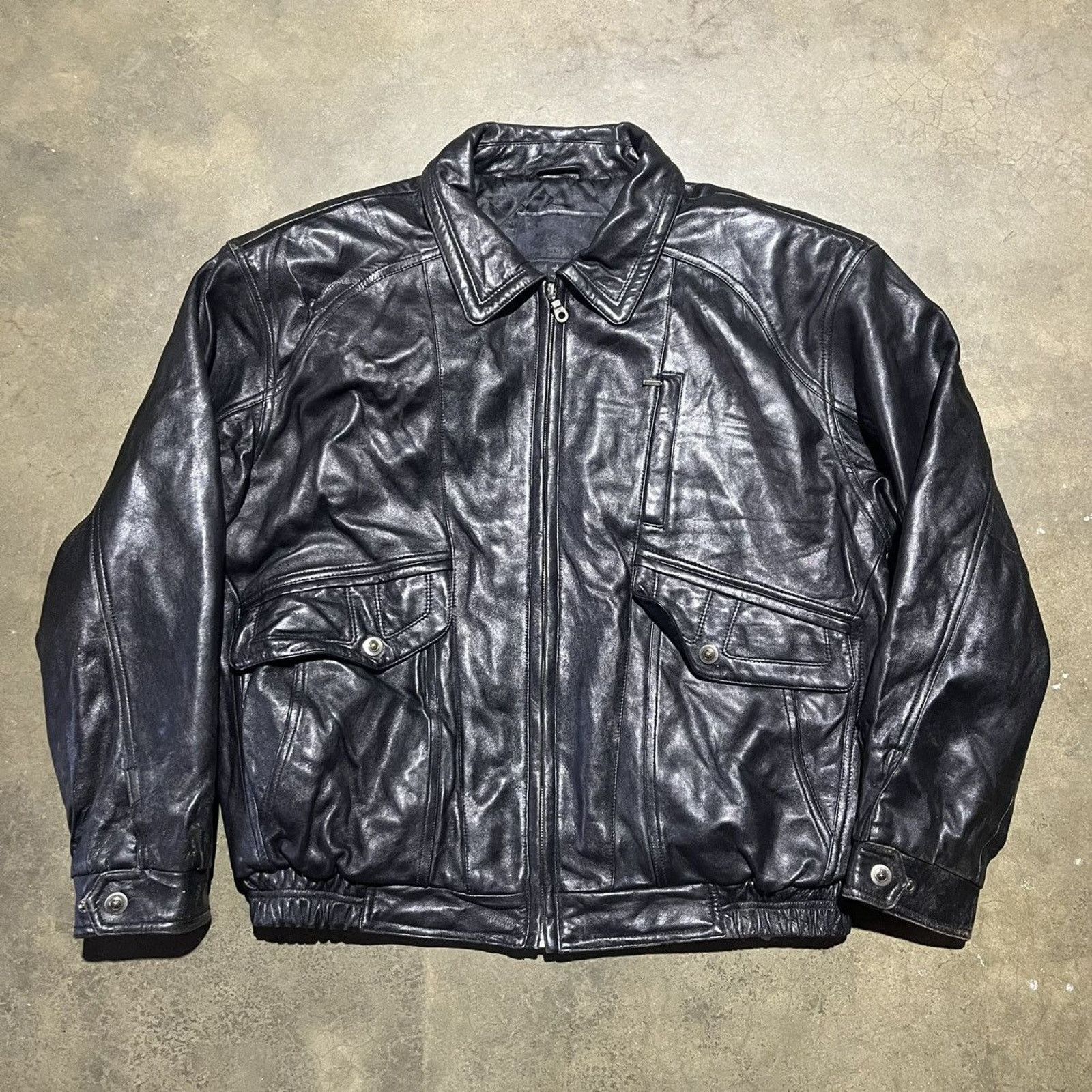 Vintage Vintage 90s Black Grunge Oversized Boxy Leather Jacket Size US L / EU 52-54 / 3 - 1 Thumbnail