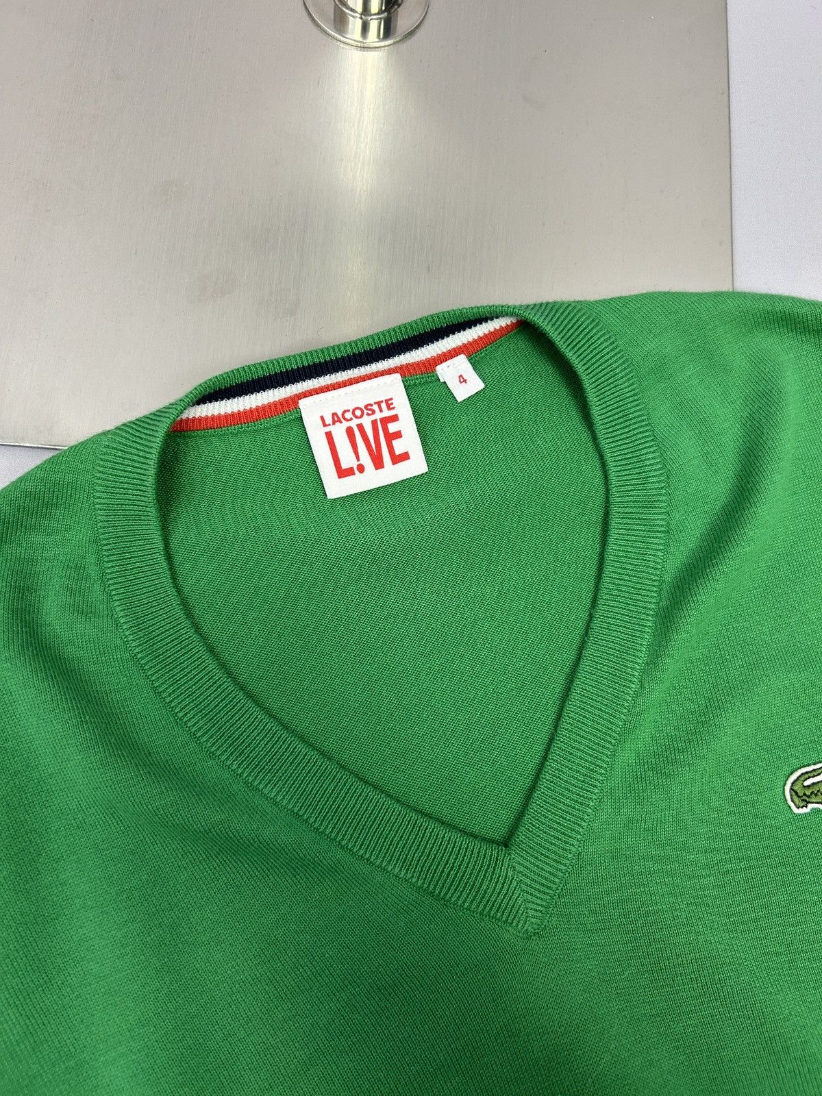 Lacoste Lacoste Live Green V-Neck Cotton Jumper Sweater Size 4 / L Size US L / EU 52-54 / 3 - 8 Thumbnail